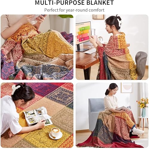 Miniatura 7 de amorus Mantas bohemias de felpilla jacquard con borlas, funda suave para silla, para cama, sofá, manta decorativa para sofá, manta con patrón tribal