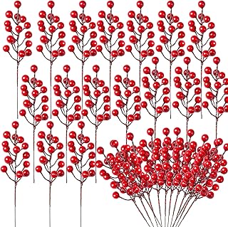 30 Artificial Red Berry Stems,7.9 Inch Christmas Holly Berry Branches Red Berry Picks for Holiday Home Decor and Crafts