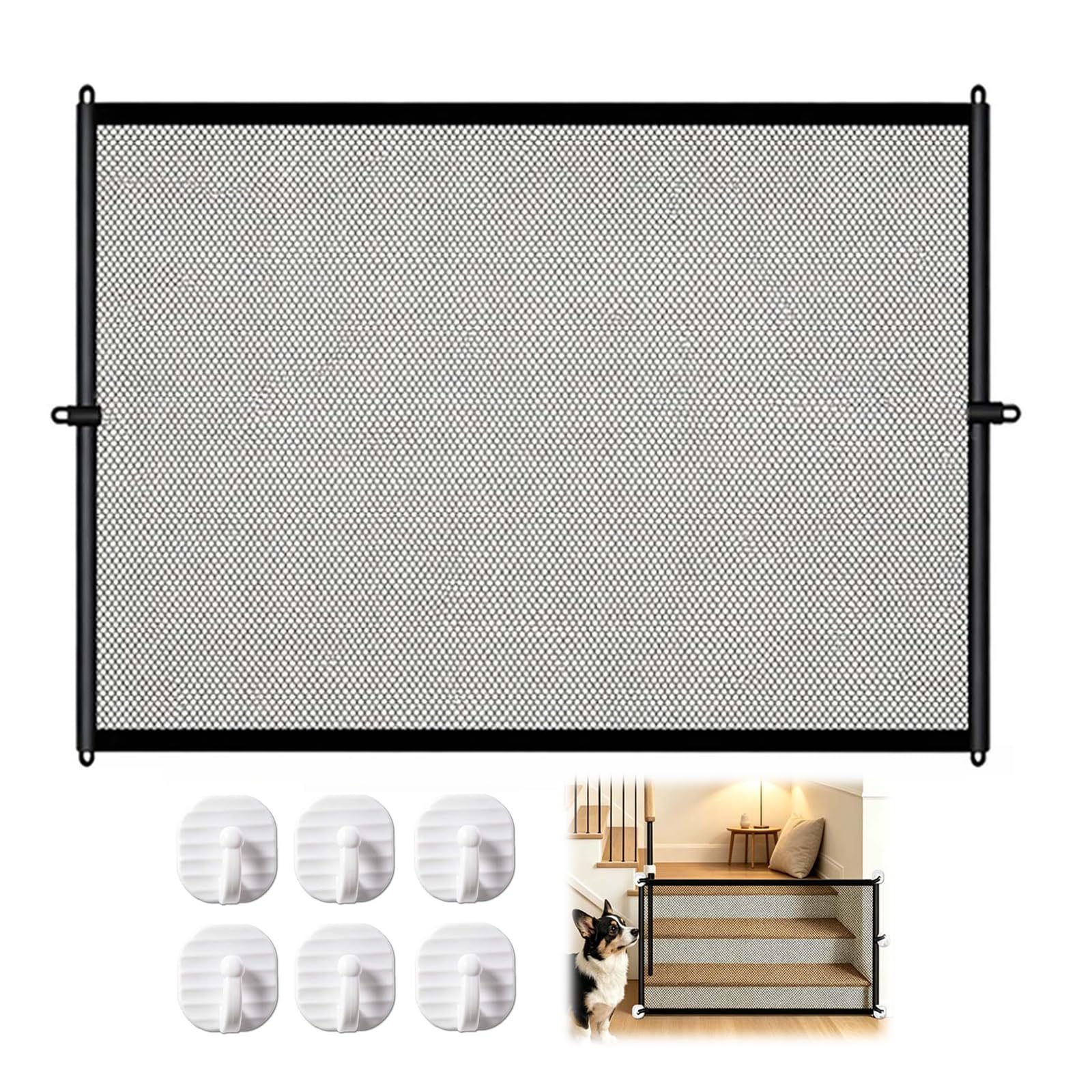 Retractable Mesh Stair Gate,No Drill Safety Barrier for Baby & Pet,110x72cm