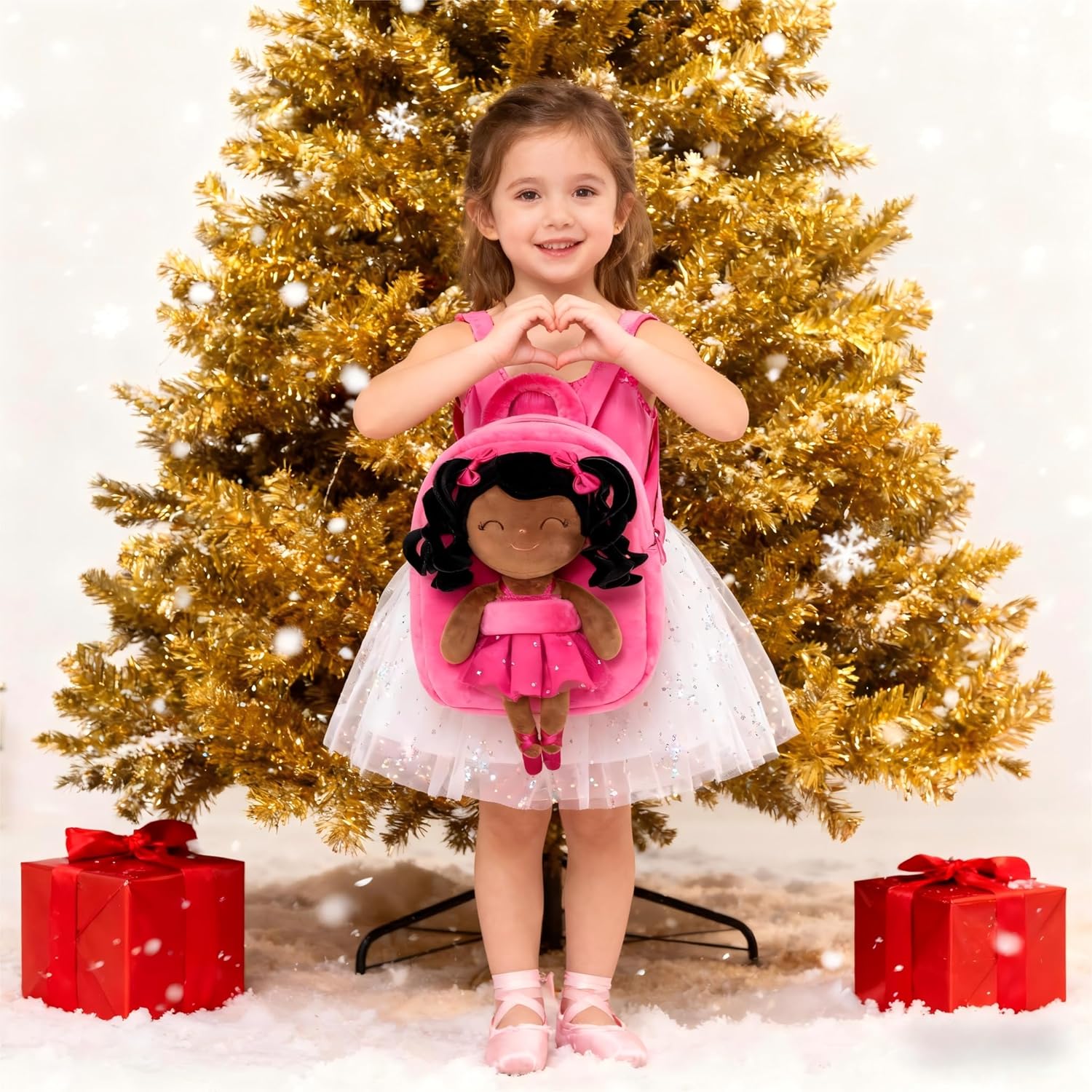 Gloveleya Toddler Backpack for Kids Soft Toys Plush Curly Ballet Girl Doll Rose
