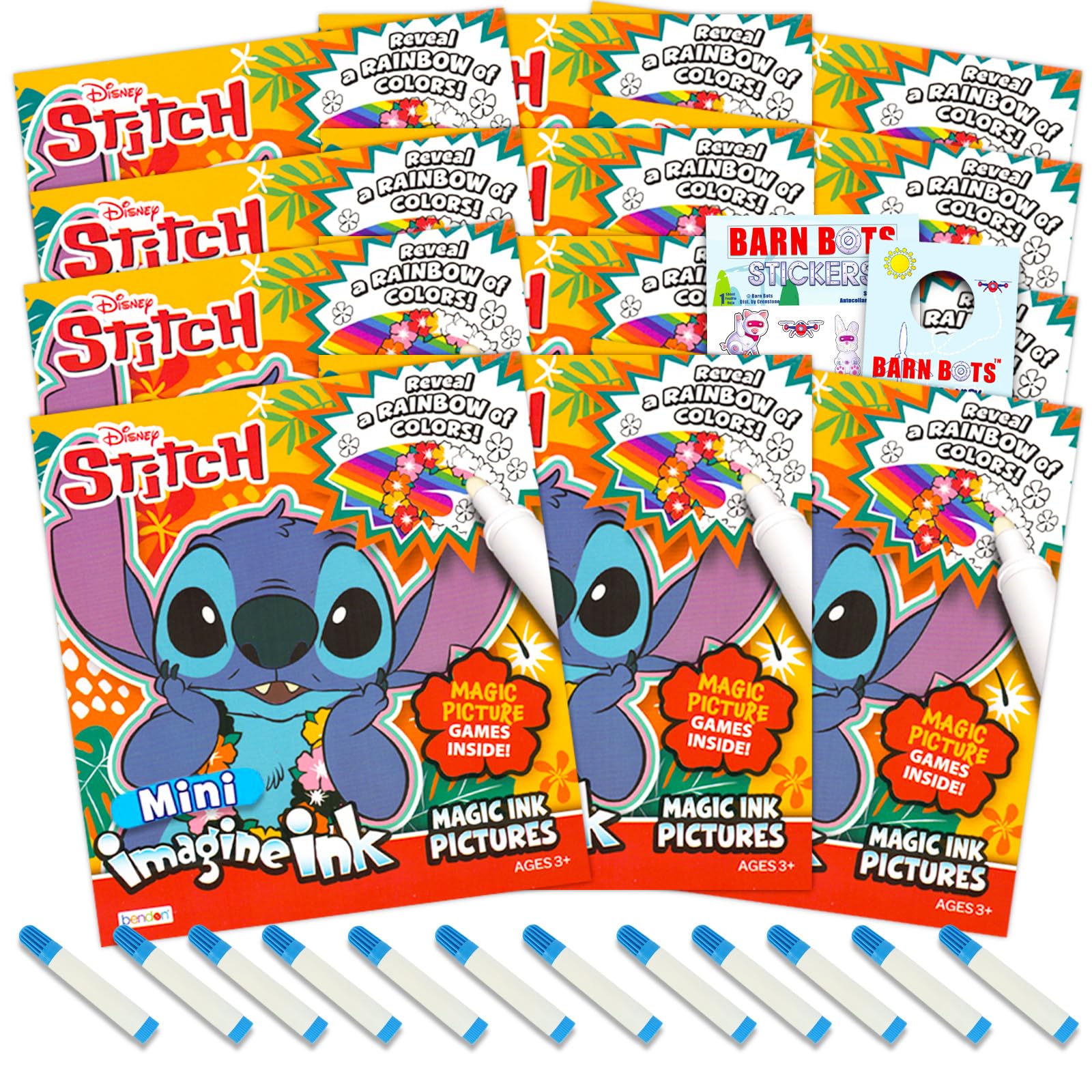 Disney Lilo and Stitch Imagine Ink Coloring Book Set for Girls Boys - 12 No Mess Magic Ink Activity Books with Stickers, Door Hanger (Stitch Mess Free Party Supplies)