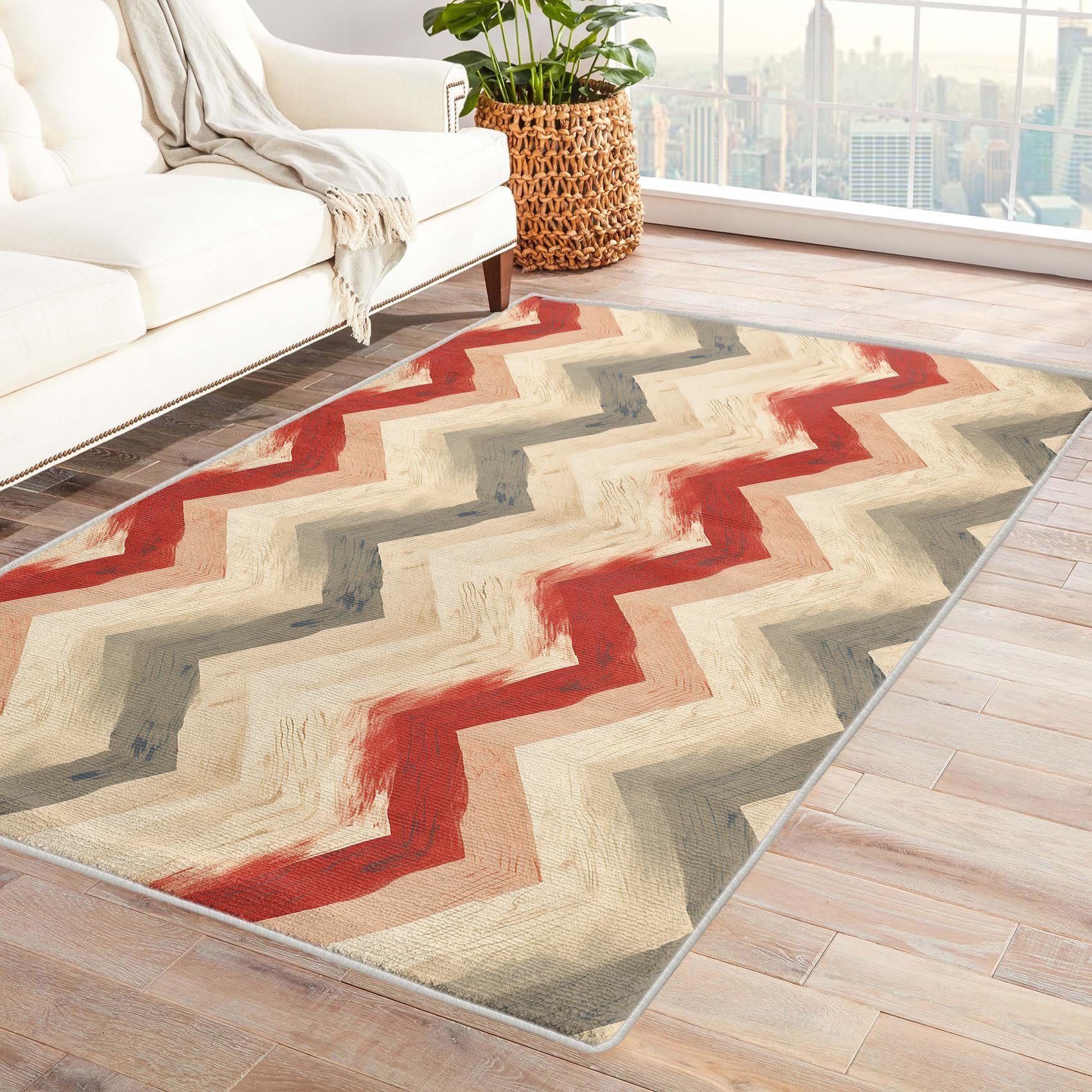 Tapis antidérapant résistant aux taches 180x280 chevron rouge gris