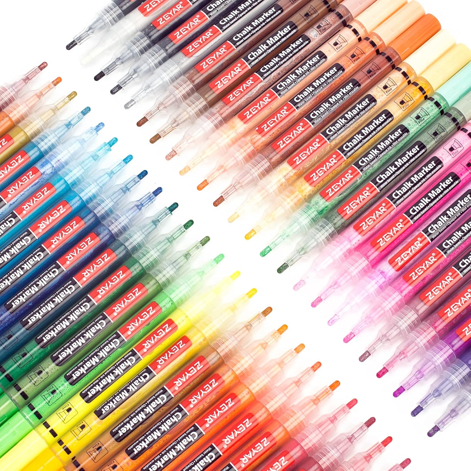 ZEYAR Liquid Chalk Marker, Wet Erase Marker, Water-Based Opaque Ink, Fine Tip for Detailed Drawing, Writes on Nonporous Chalkboards, Bistro Boards, Windows, Plastic and more (48 Full Colors) - Image 5