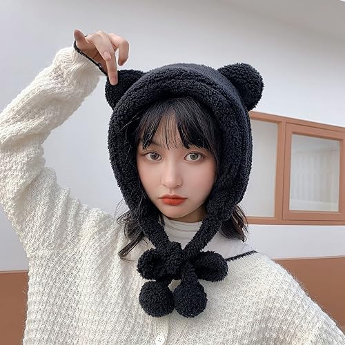 Miniatura 2 de ANKOMINA Gorro cálido de invierno con orejas de oso para mujer gorro de felpa con orejera para niños y niñas a prueba de viento con calavera