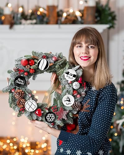 Miniatura 6 de 12 bolas de invierno de copos de nieve en blanco y negro, bolas colgantes de Feliz Navidad, HOHOHO, vacaciones, reno, granja, adornos de Navidad,