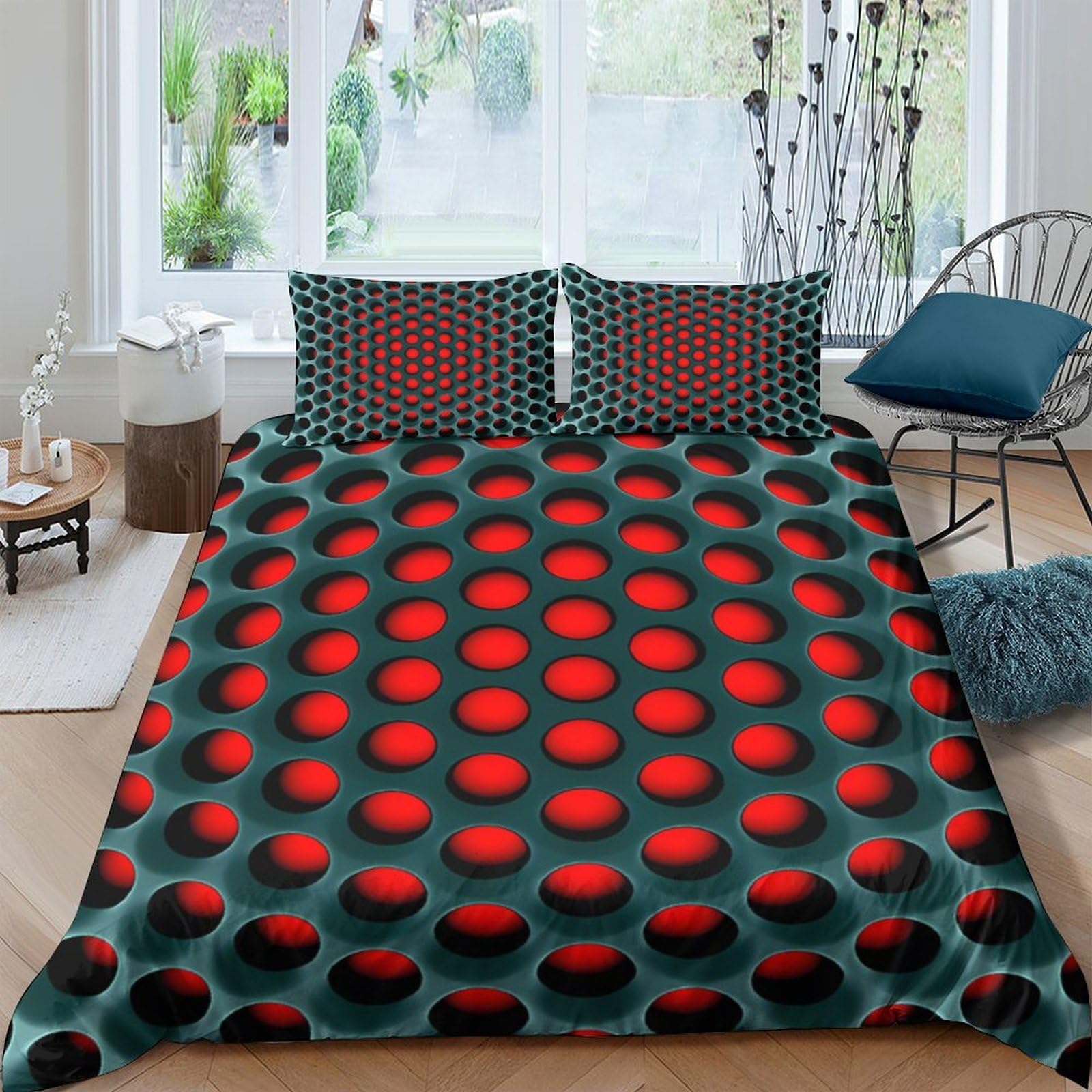 Ctjqhvkz Style-6 3D Printed Red Polka Dot Fitted Sheet Microfiber Black Geometric Mattress Cover For Bedroom Dorm Easy Care Single（135X200cm）