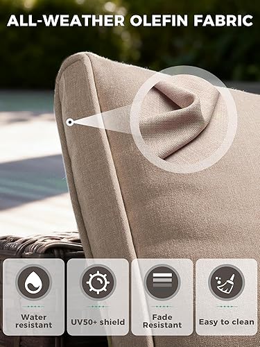 Miniatura 4 de Juego de sofá modular de mimbre para exteriores, 6 piezas, juego de muebles de patio de 5 asientos con cojines gruesos de 4 pulgadas y mesa