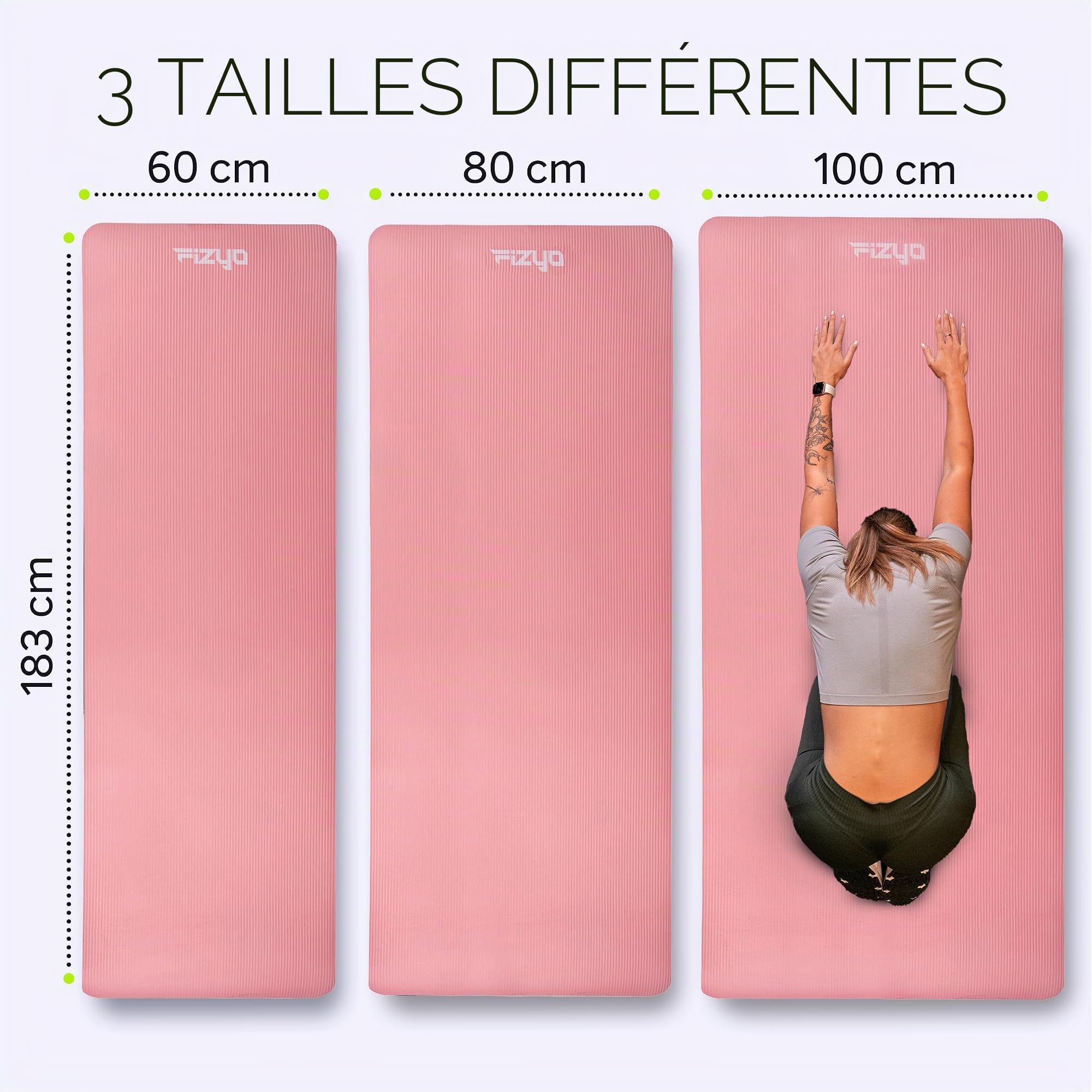 Fizyo Tapis de Yoga pour Yoga Gymnastique et Pilates en mousse NBR antidérapante extra épaisse tapis de fitness pour entraînement et exercice à domicile 190 x 100 x 1,5 cm