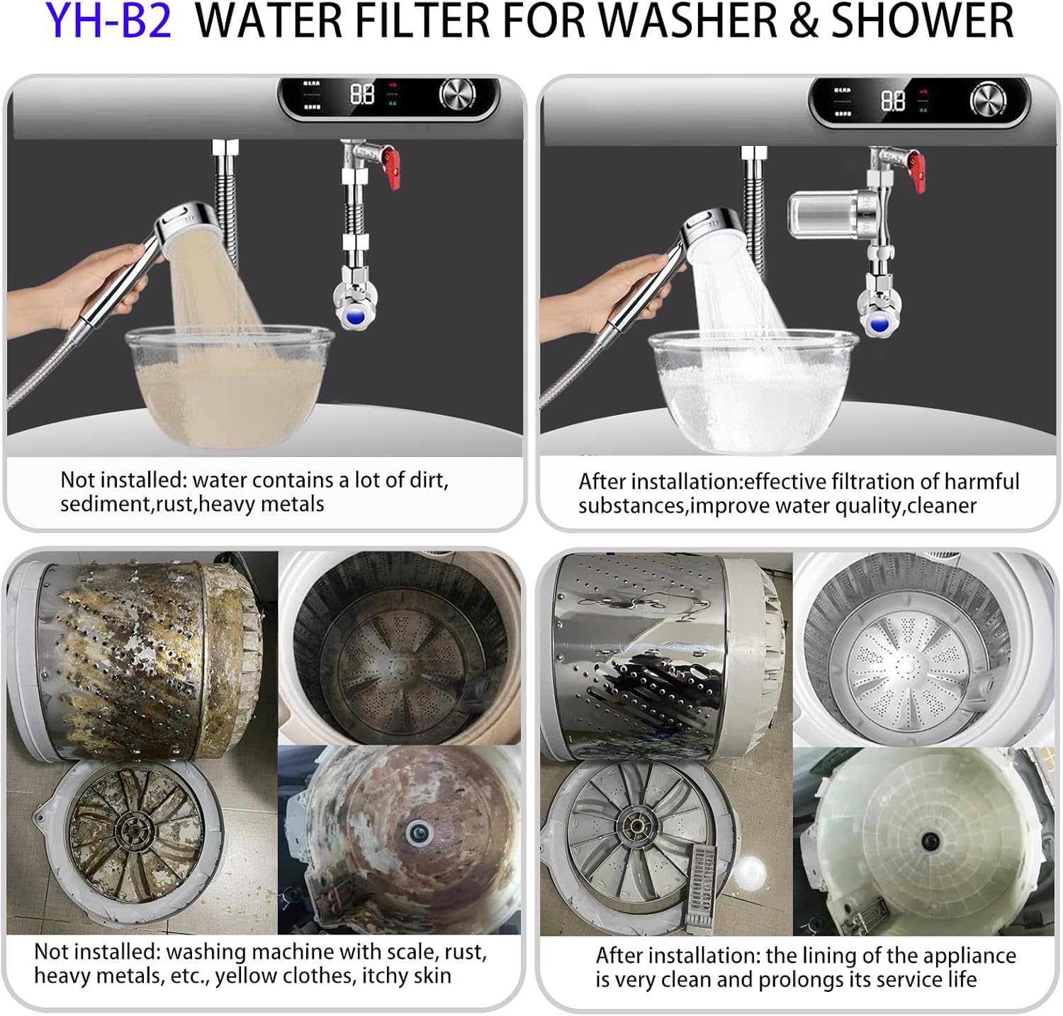 YH-B2 Pro Upgrade Reusable Brass Chrome Washer Water Filter, 40 Micron Visible Washing Machine Water Filter, For Washing Machine, RV, Garden, Impede Sediment Protecting Appliances, BPA free - Image 3