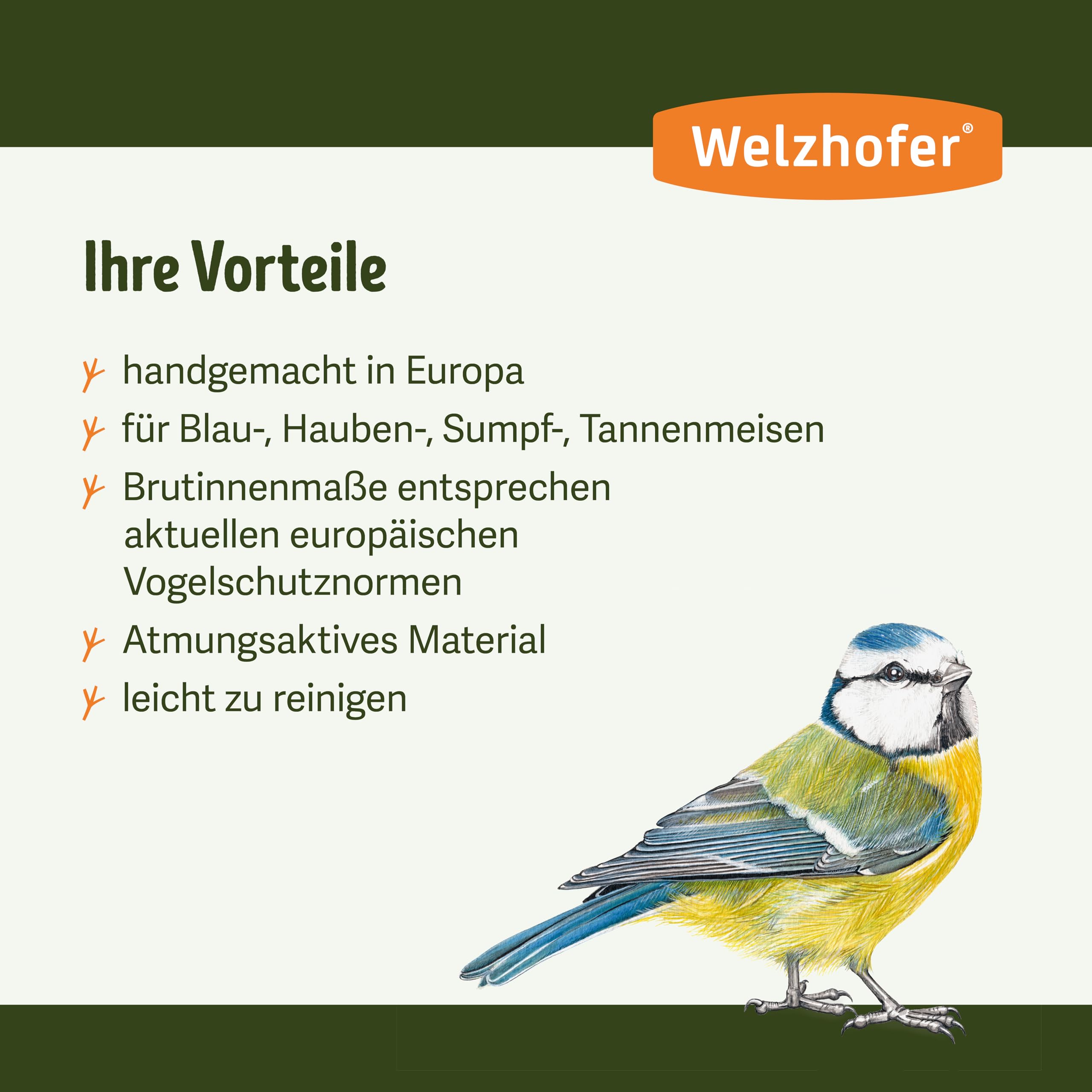 Holzbeton Nistkasten Woody, langlebiges und spechtsicheres Vogelhaus mit 28mm Einflugloch, für Blau-, Hauben-, Sumpf- und Tannenmeisen, für bessere Brutergebnisse, Made in Europa