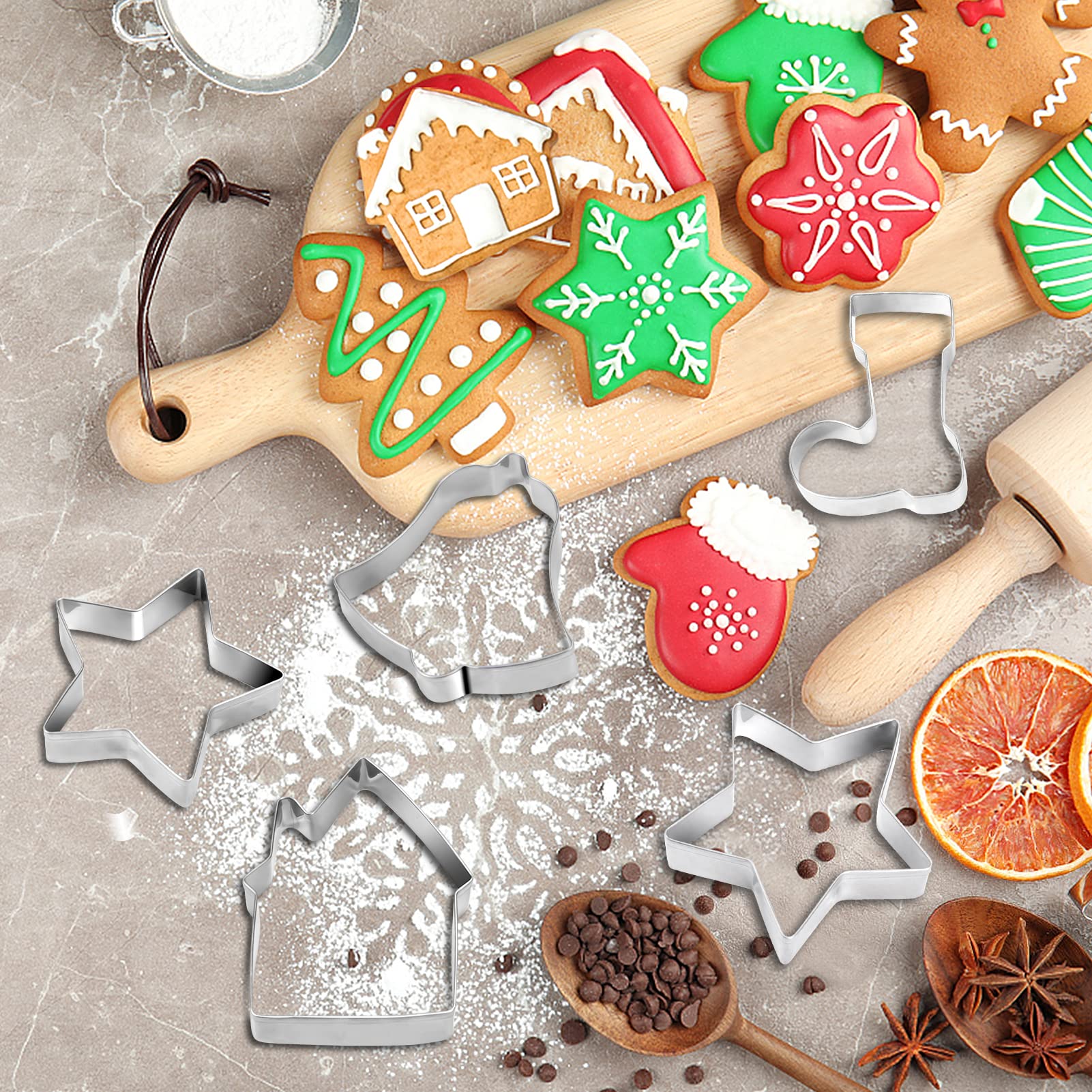 Set Di 10 Stampi Per Biscotti Di Natale In Acciaio, Forme Varie: Albero, Stella, Angelo - copertina