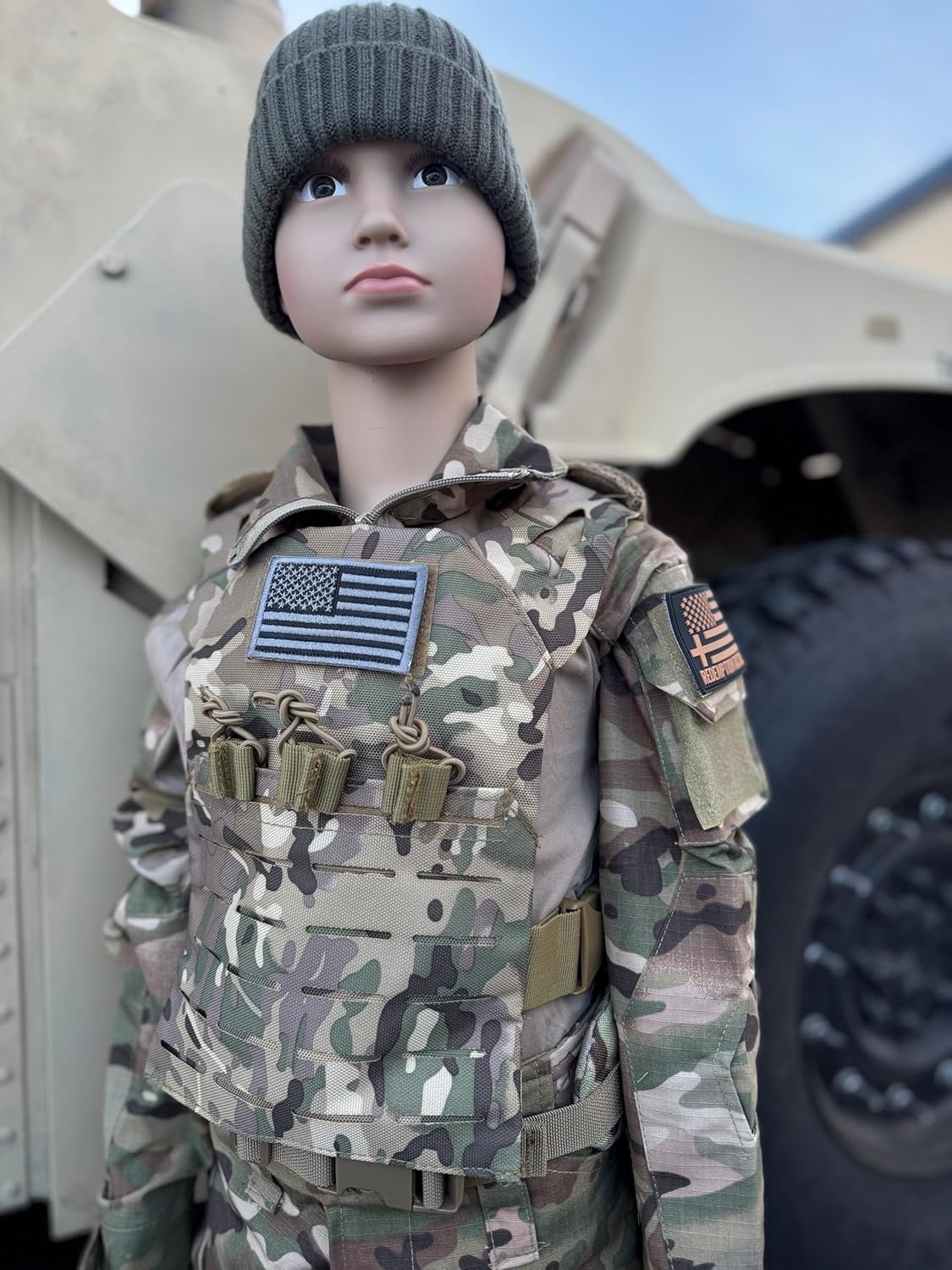 Redemption Tactical Cadet 2.0 Childrens Tactical Airsoft Paintball Kids Vest, US Flag Patch, Mil Spec Molle w/Mag Pouches