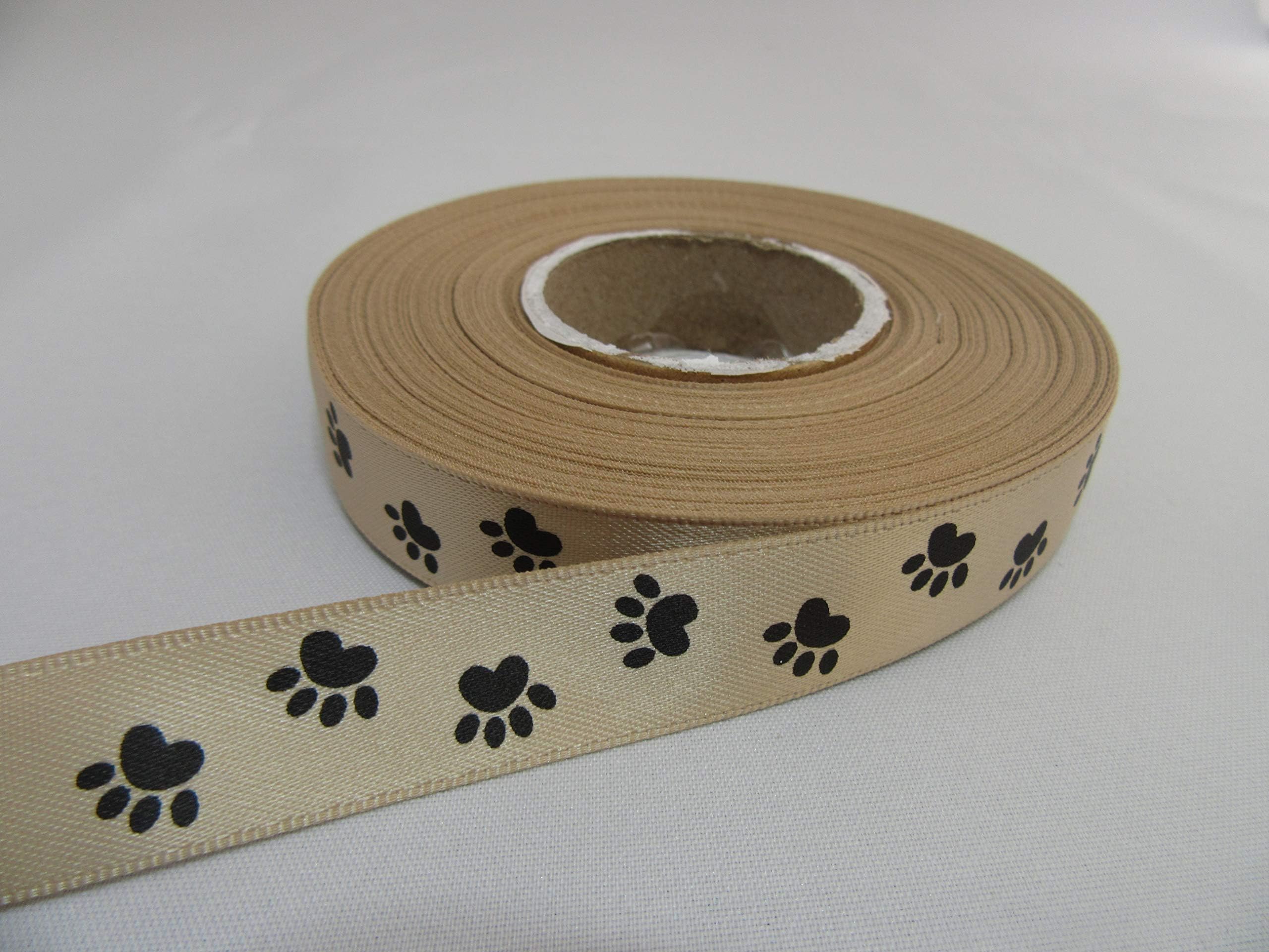 2 metres of 15mm Bright Pink with Black Paw Print Satin Ribbon Dog Cat ...
