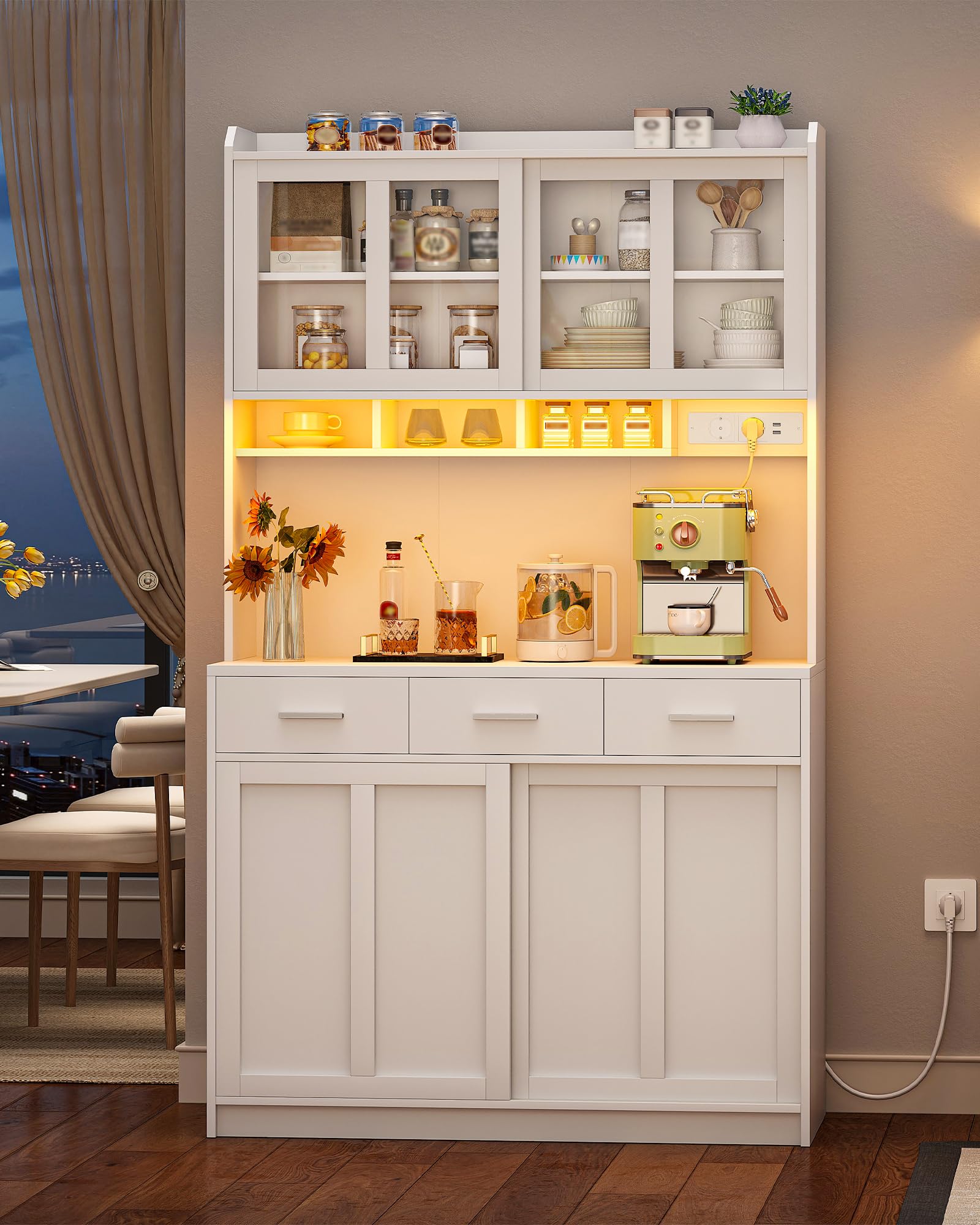 Hzuaneri Küchenschrank, Sideboard mit Arbeitsplatte und 3 Schubladen, Verstellbare Einlegeböden, Schiebetüren, für Küche oder Esszimmer, 40 x 100 x 185 cm, Weiß 0110203XEU