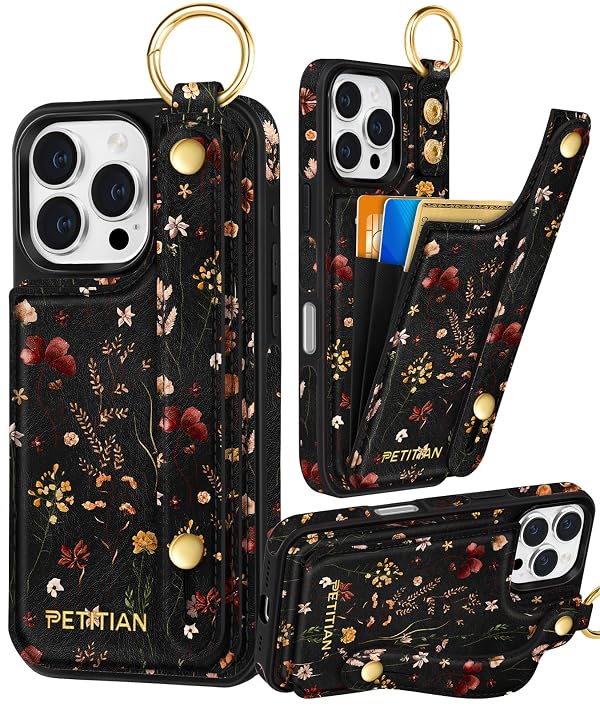 Petitian for iPhone 16 Pro Max Case Wallet - Women Girls Cute Girly Aesthetic Unique Design Leather Credit Card Holder Cardholder Stand Wristband for iPhone 16 Pro Max, Grow Flower by Petitian - Used condition - US$7.32