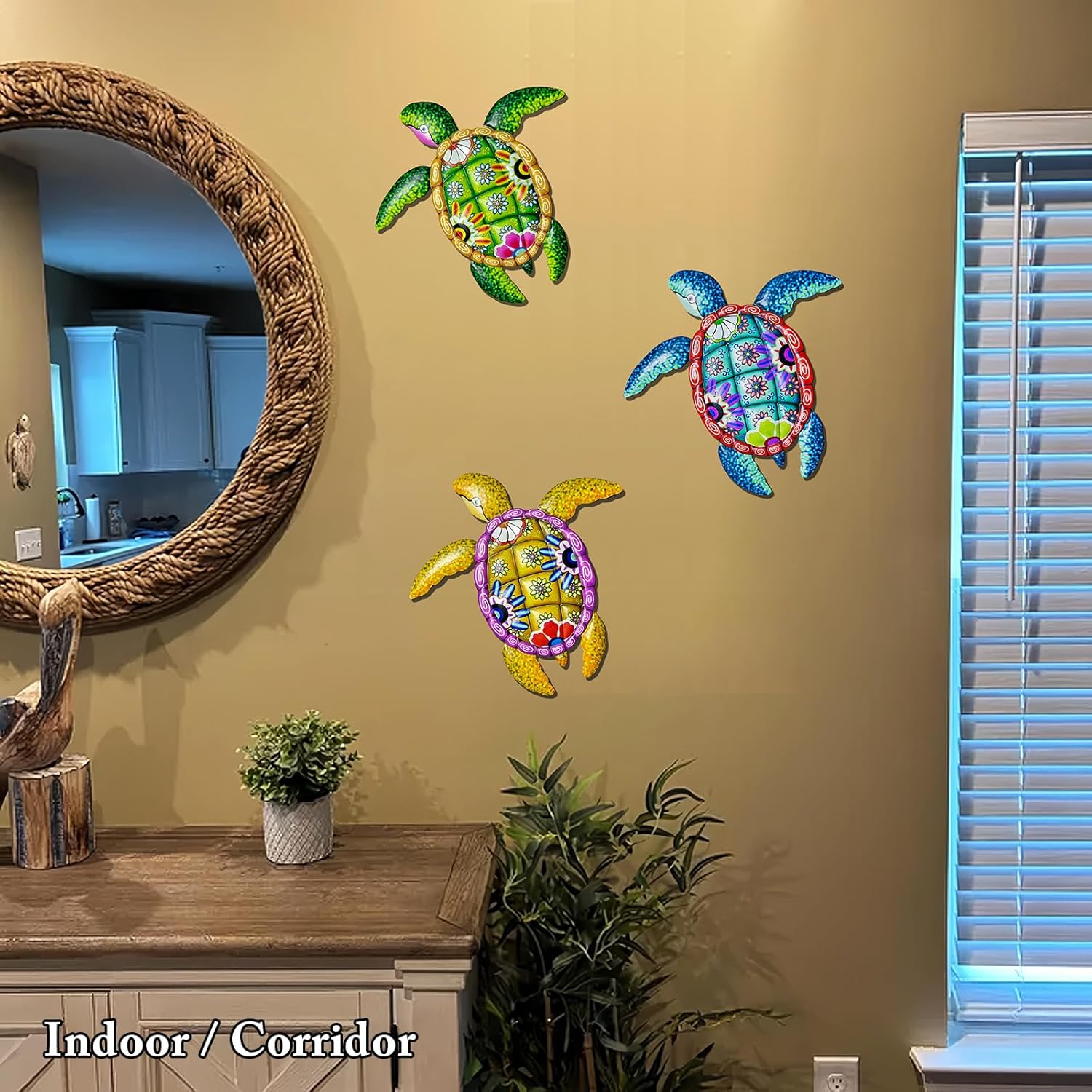 WHBIMGOOO Metal Sea Turtle Wall art Decor，Beach/Ocean/Nautical Theme Outdoor wall decor，Decorations for Garden Backyard Pool Patio Balcony Kitchen or Bathroom (3 Pack)