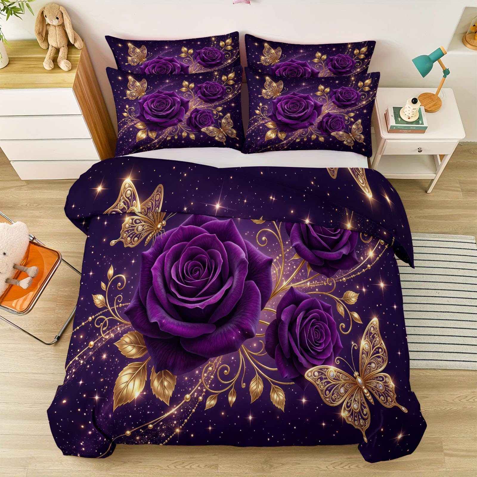 Purple Dreamy Illustration - Juego de funda nórdica para cama de matrimonio