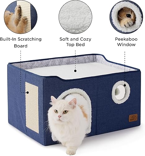 Miniatura 70 de Bedsure Casa para gatos de 2 pisos, condominios para gatos de interior con almohadilla para rascar y colgar bolas esponjosas, muebles pequeños