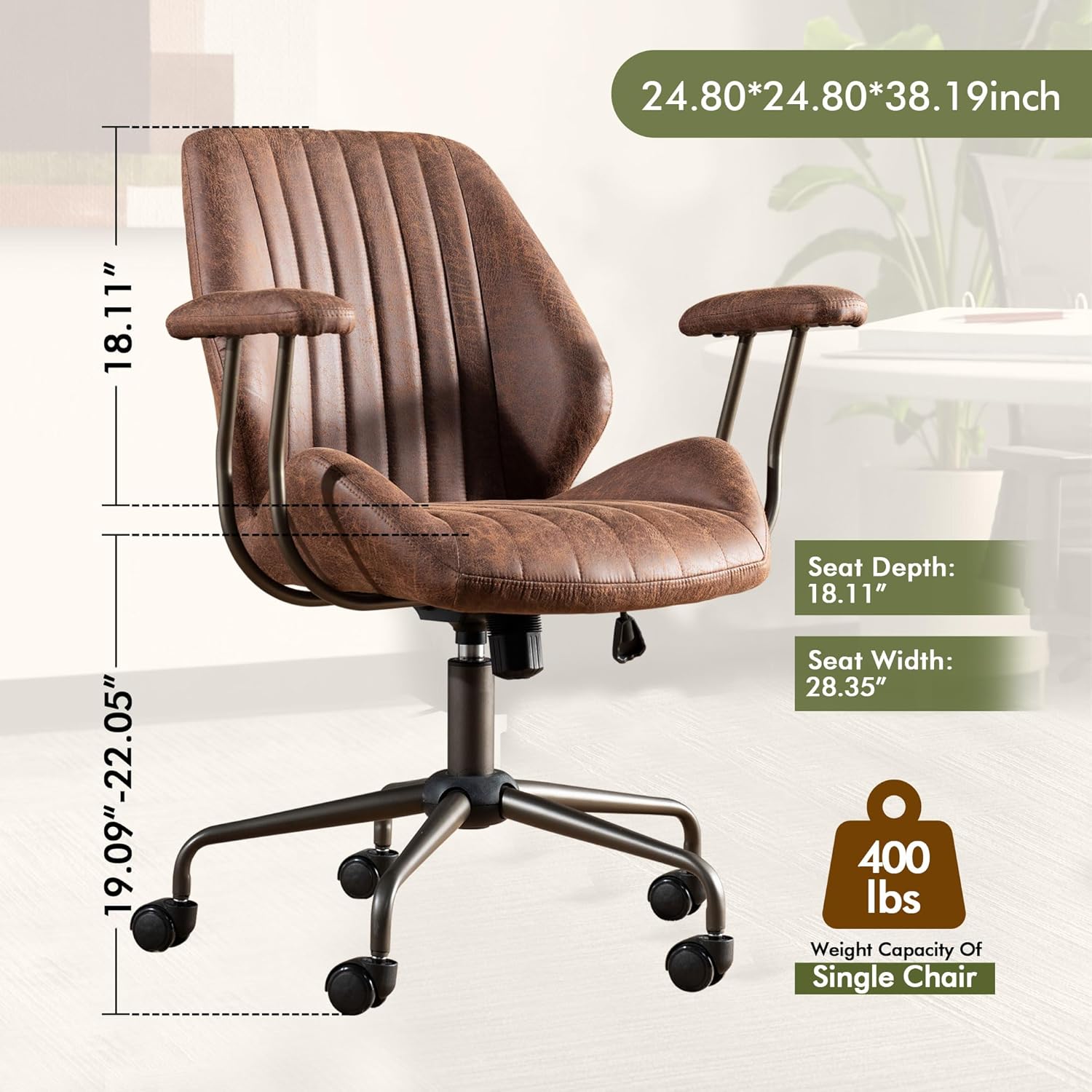 CAODOC High Back Office Chair,Modern Swivel Office Chair,Brown Suede Fabric Gaming Chair,Height Adjustable Home Office Desk Chair with Lumbar Support