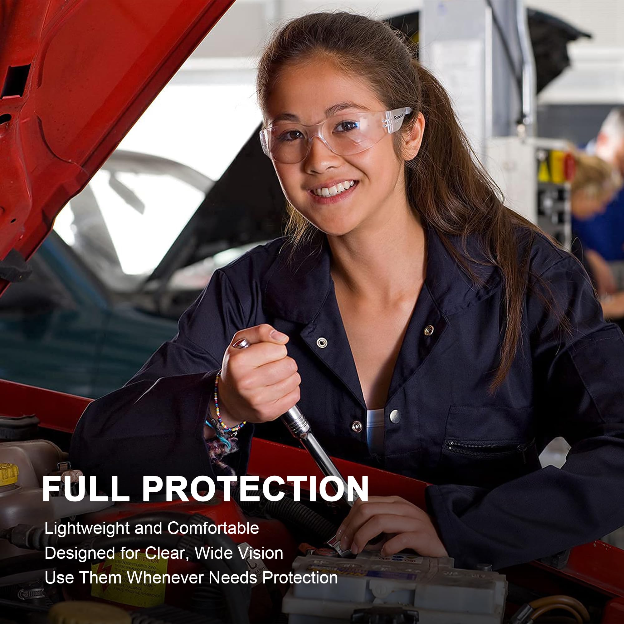 ProtectX Gafas de seguridad de policarbonato resistente a los impactos, lentes antiniebla, protección UV ANSI Z87.1, paquete de 12 (transparente)