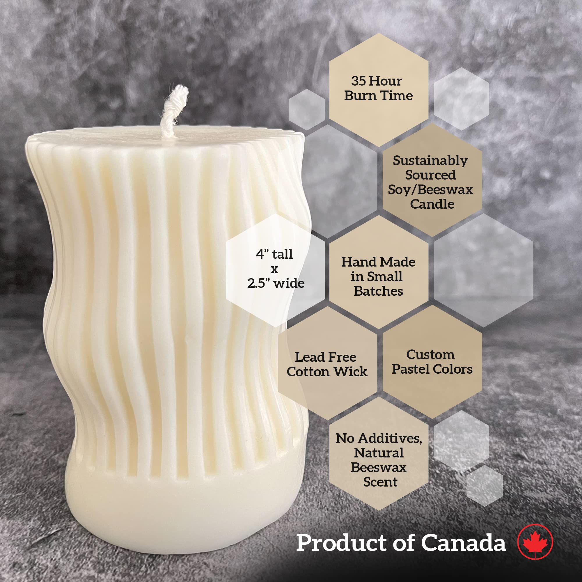 Twigs & Birch Curvy Pillar Candle (1 Ivory Artisan Hand Made) | 100% Natural Unscented Soy Beeswax Candles for Gift | Smokeless Non-Toxic Air-Purifying | Canadian Made, Slow Burning 4x3