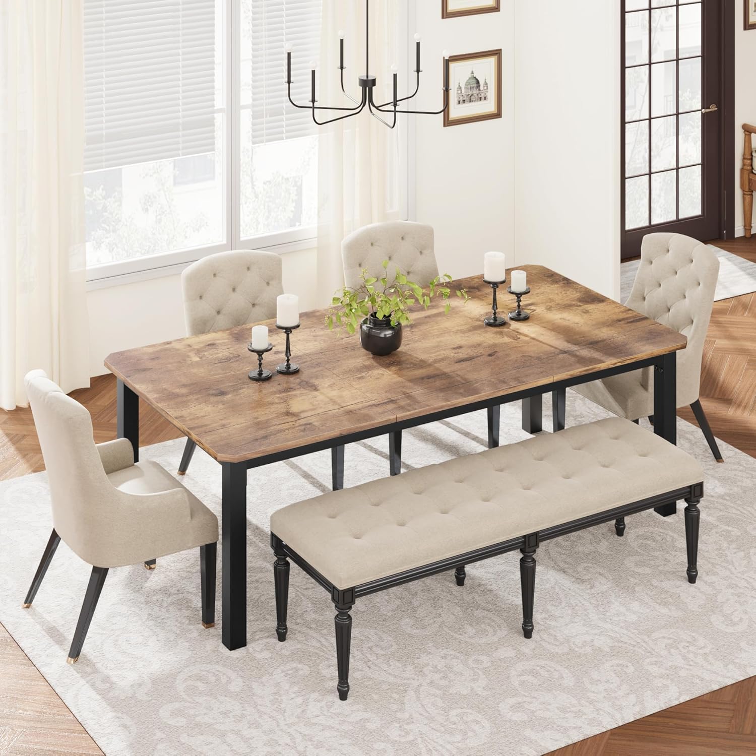 GAOMON 78.7 Inch Long Kitchen Table for 6-8, Dining Room Table for Kitchen Living Room, Large Rectangular Dinner Tables, Industrial Indoor Restaurant Tables with Sturdy Metal Frame(Only Table)