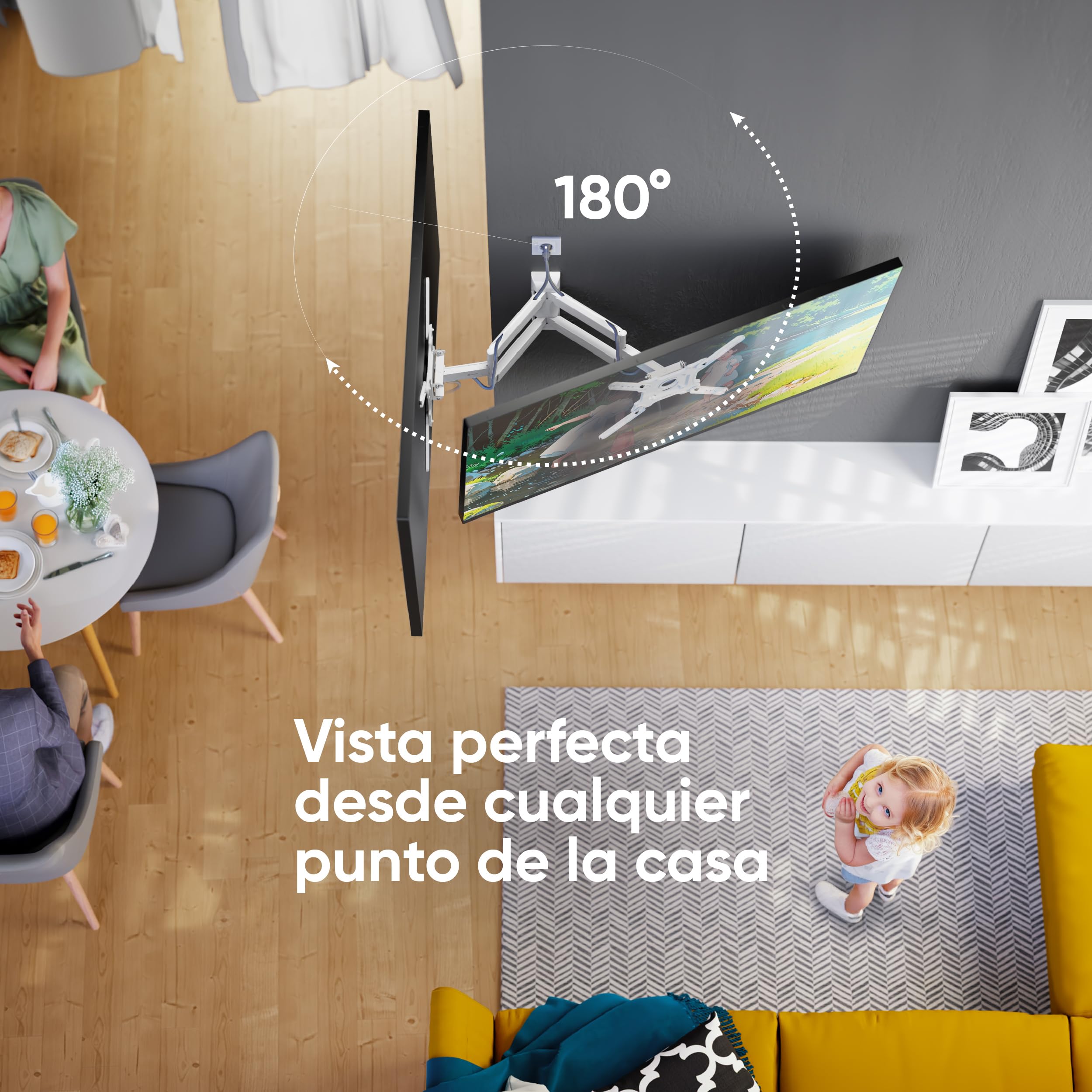 ONKRON Soporte Television Pared 32-65 Pulgadas, hasta 35 kg, VESA 100x100-400x400 mm, Soporte TV Pared Inclinable y Giratorio, Colgar TV Universal, Articulado, Blanco M4-W