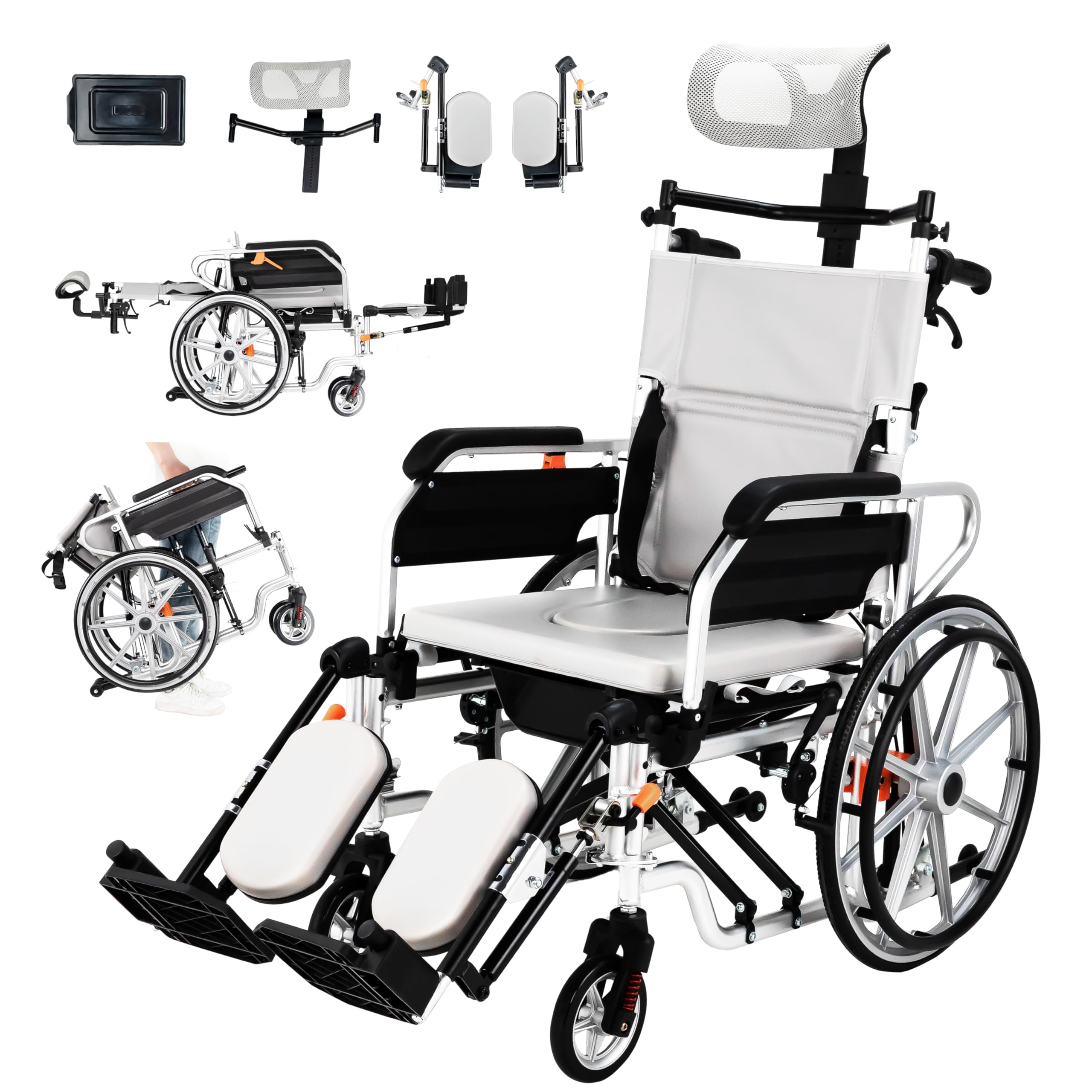Amazon | 5-in-1 リクライニング車椅子、52cm車輪 自走式車椅子、防水