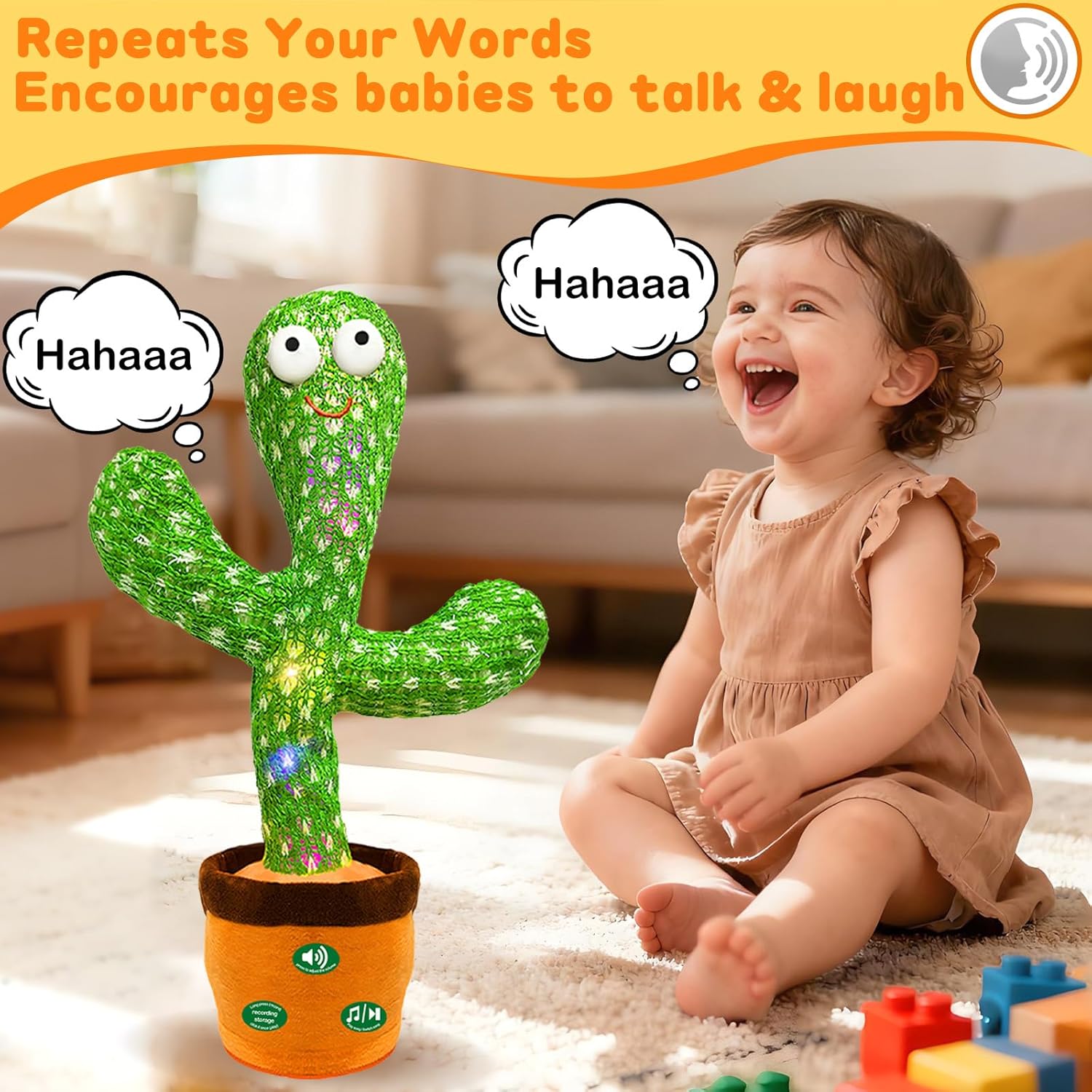 Hunfur (Rechargeable) Dancing Mimicking Talking Cactus Toy,Funny Gift for Baby Infant 6-12 12-18 Months,Singing Record Repeat What You Say Toys for Toddler 1 2 3 Year Old Boy Girl