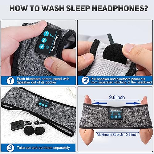 Miniatura 4 de Auriculares inalámbricos Bluetooth para dormir, diadema para dormir con micrófono integrado para dormir de lado, auriculares Bluetooth para dormir