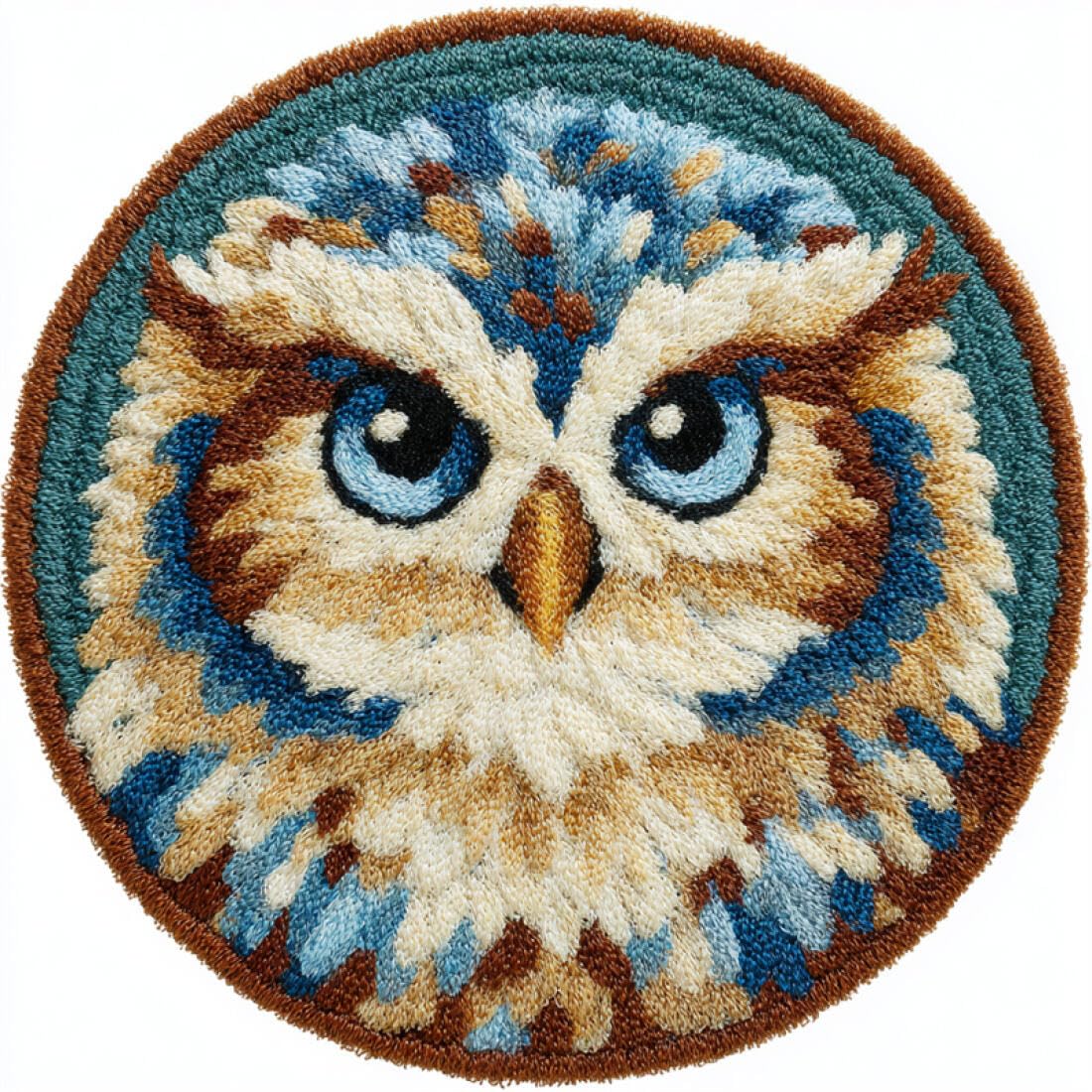 Rqwybcaxn DIY Rug Latch Hook Kits for Teens Animal Needlework Kit Cartoon Owl 80x80cm Round Tapestry with Crochet Hook Study Craft Gift