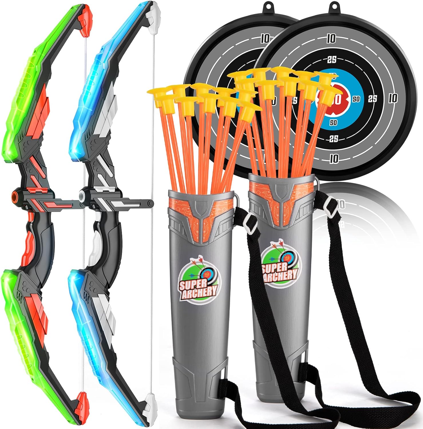 SmartChef Bow and Arrow for Kids with LED Flash Lights - Kids Archery Set Includes 10 Suction Cups Arrows, Target, and Quiver - for 3 4 5 6 7 8 Year Old Boys Girls (Green) : Sports & Outdoors