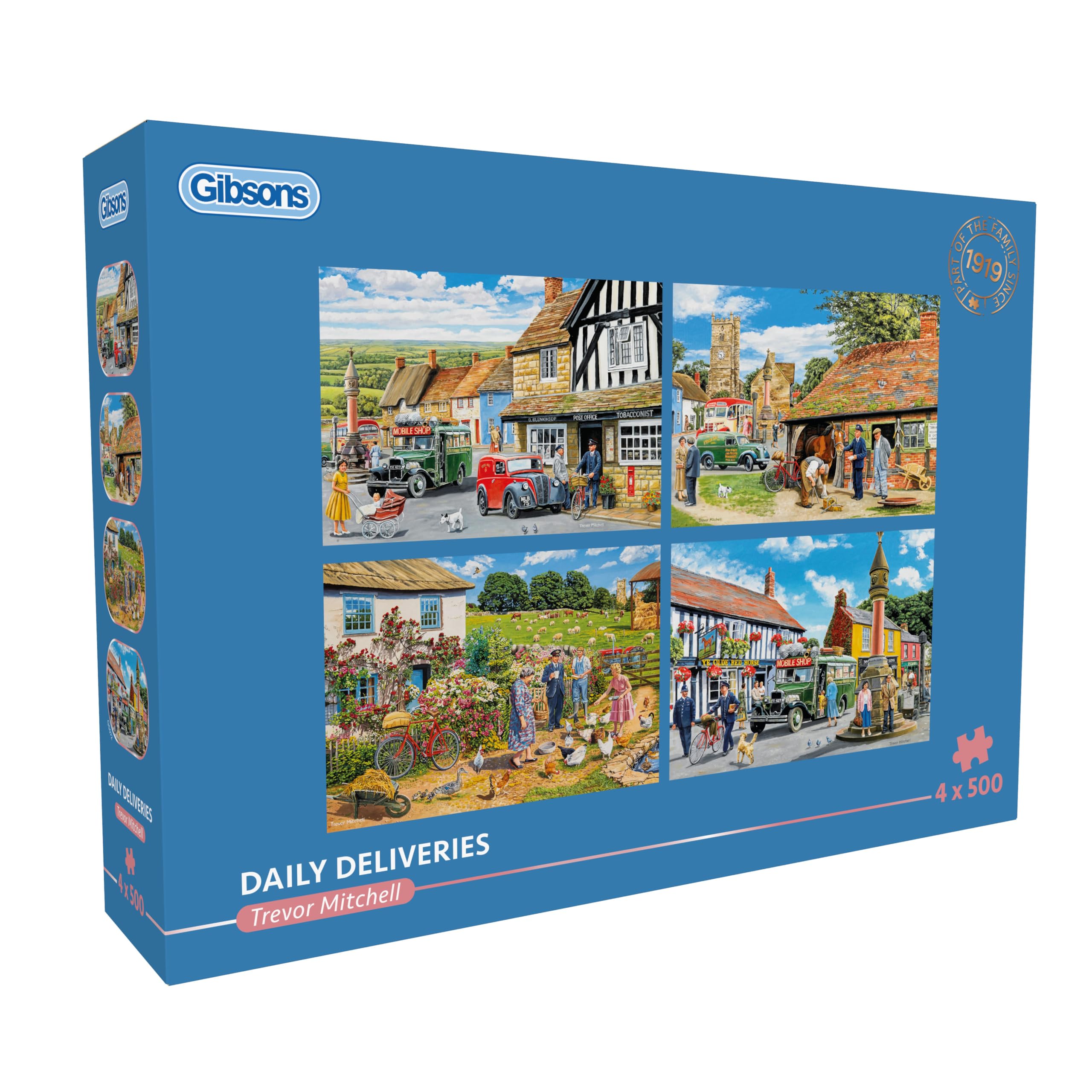 Gibsons Daily Deliveries 4 x 500 Piece Jigsaw Puzzle Set for Adults – Four Charming Nostalgic Countryside Scenes by Trevor Mitchell – Village Life Collection – Premium Multi‑Box Puzzle Gift Set