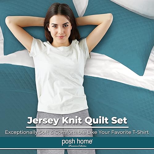 Miniatura 2 de Posh Home Juego de edredón tamaño Queen de mezcla de algodón de punto jersey colcha ligera colcha de verano colcha acolchada colcha ligera funda de