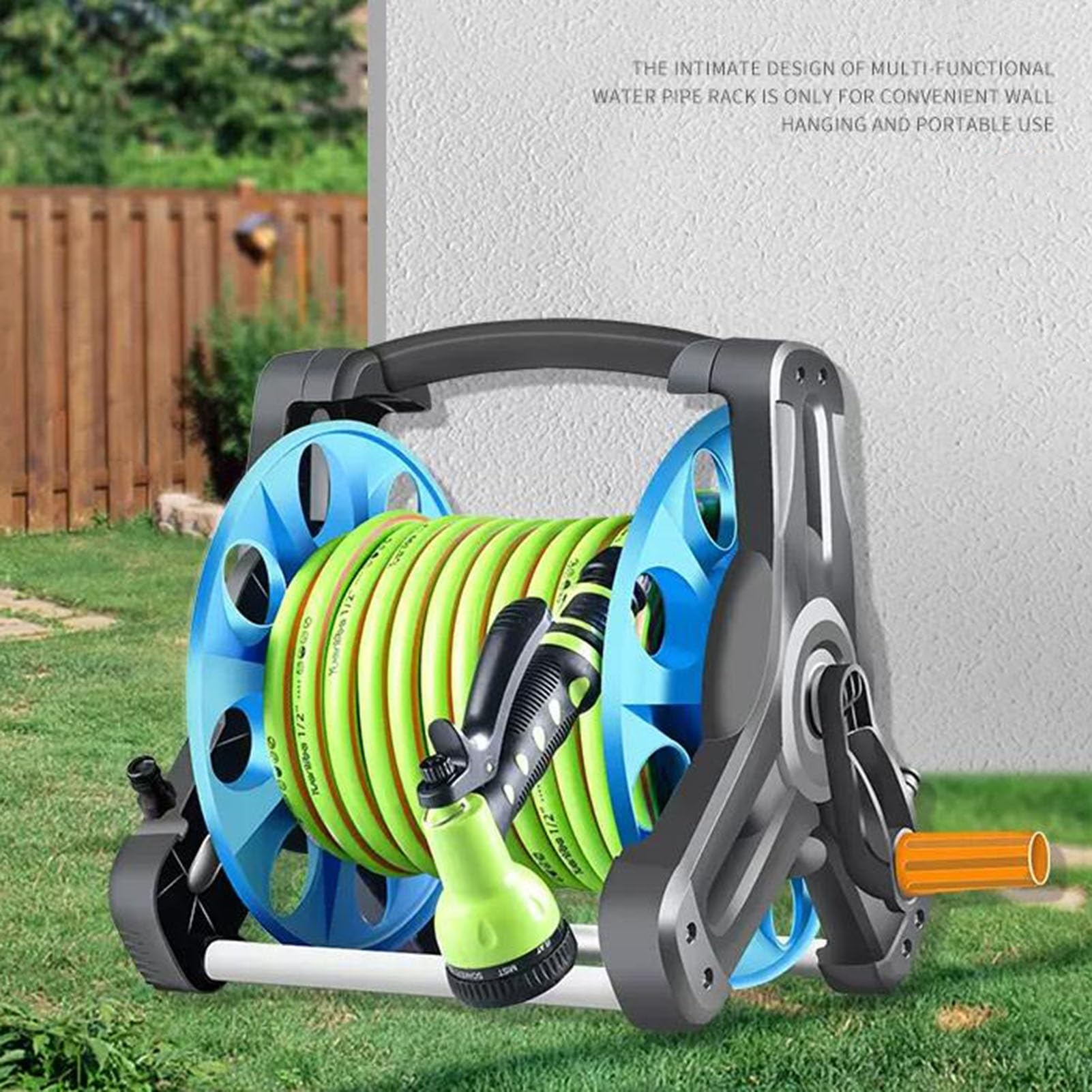 Kit avvolgitubo da giardino, portatubo portatile in ABS, carrello mobile avvolgitubo per prato per patio, cortile, garage (Green 20m)