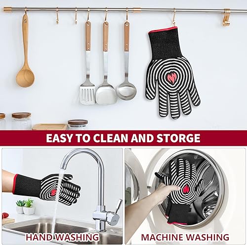 Miniatura 13 de Guantes de parrilla para barbacoa, guantes de horno resistentes al calor de 1472 ℉, guantes ignífugos de alta resistencia a las temperaturas