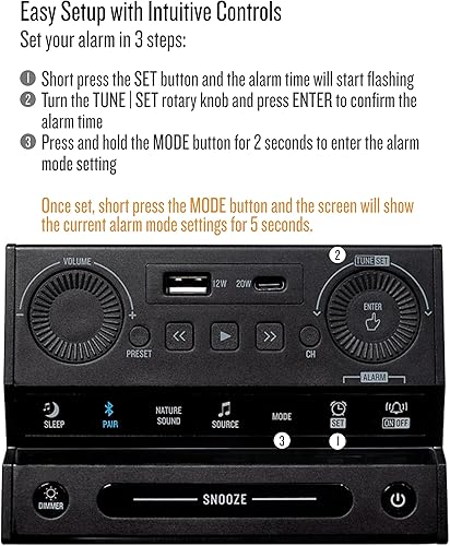 Miniatura 6 de Soundfreaq Sound Rise II, SFQ-16 Radio despertador de cabecera y bocina Bluetooth, con pantalla grande, radio FM, carga USB rápida y sonido de la