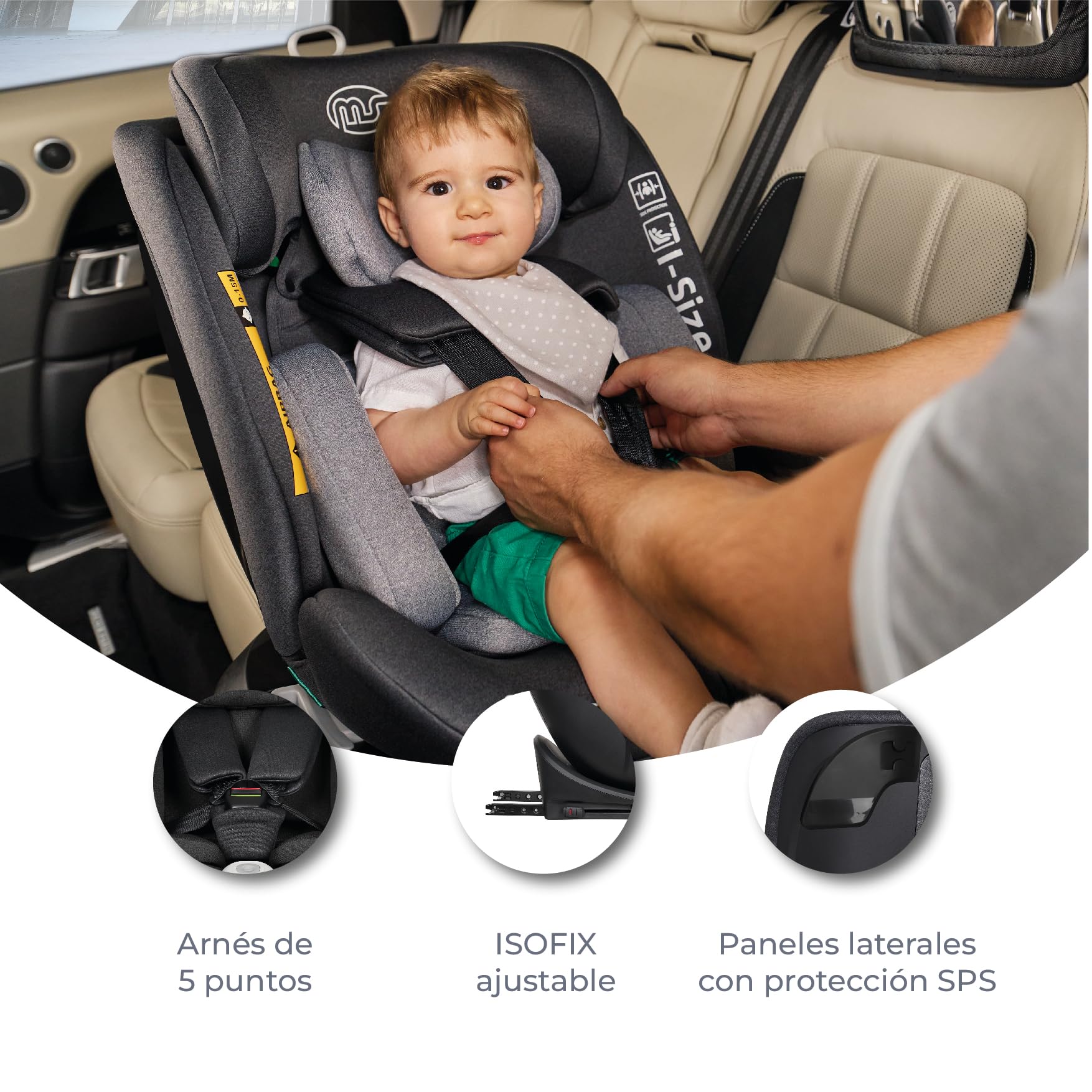 Ms Milos I-Size - Seggiolino da auto girevole a 360°, con ISOFIX e TOP Tether, 40-150 cm (0-36 kg), circa 0-12 anni - Reclinabile e Imbottita - ECE R129