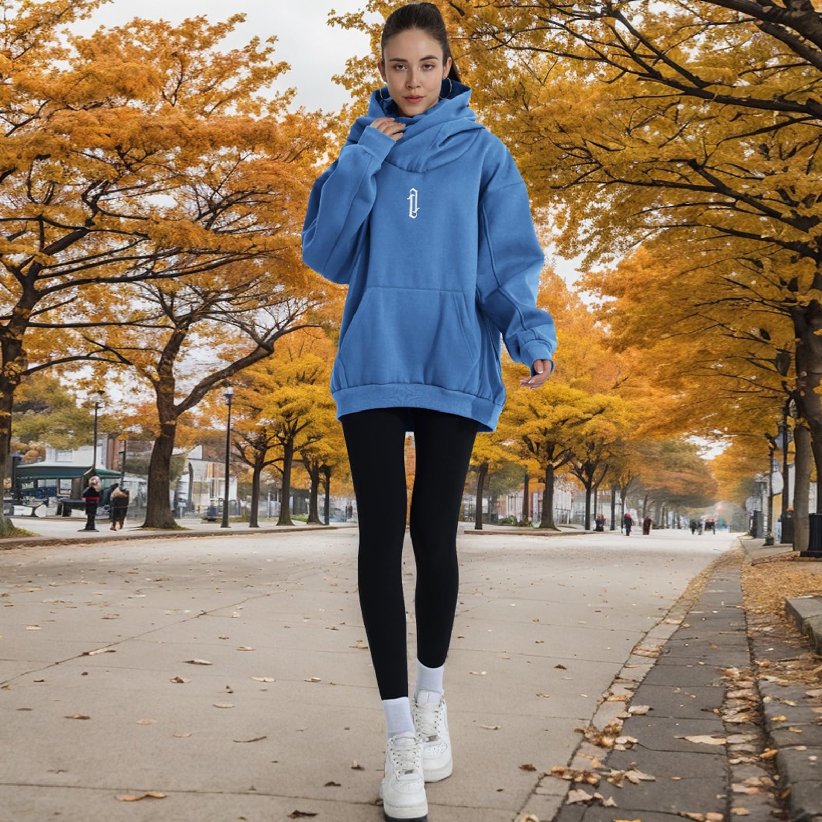 Kobiety Fleece Bluza z kapturem z Szalikiem Miękka Bawełna Oversize Pullover Casual Hoodie Sweatshirts Jesień Ubrania Zimowe