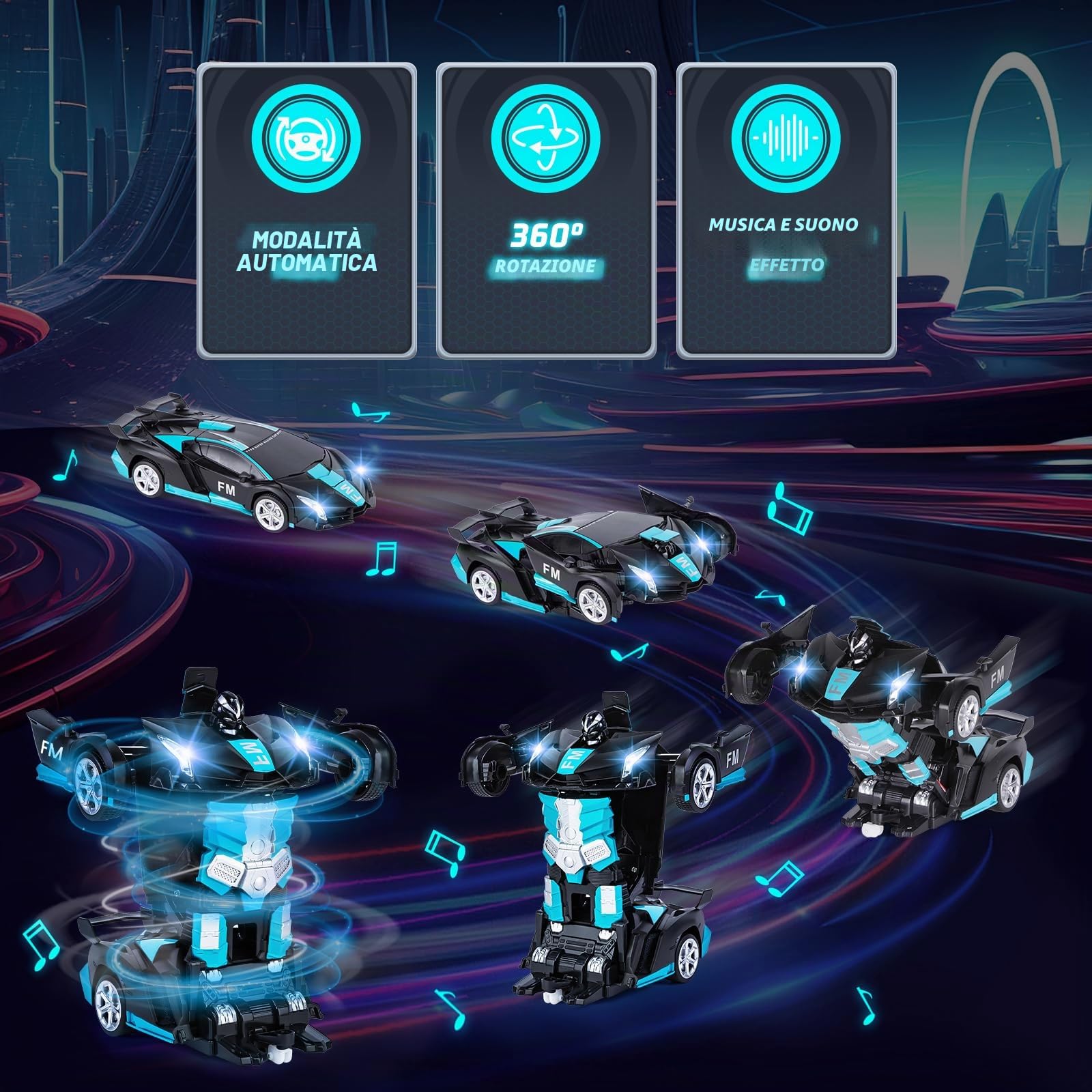 Transform Macchina Telecomandata Giocattoli, Auto Telecomandata con Sensore di Movimento, RC Robot Car con Effetto Luce e Suono, Macchina Radiocomandata per Bambini 4 5 6 7 8 9 10 Anni