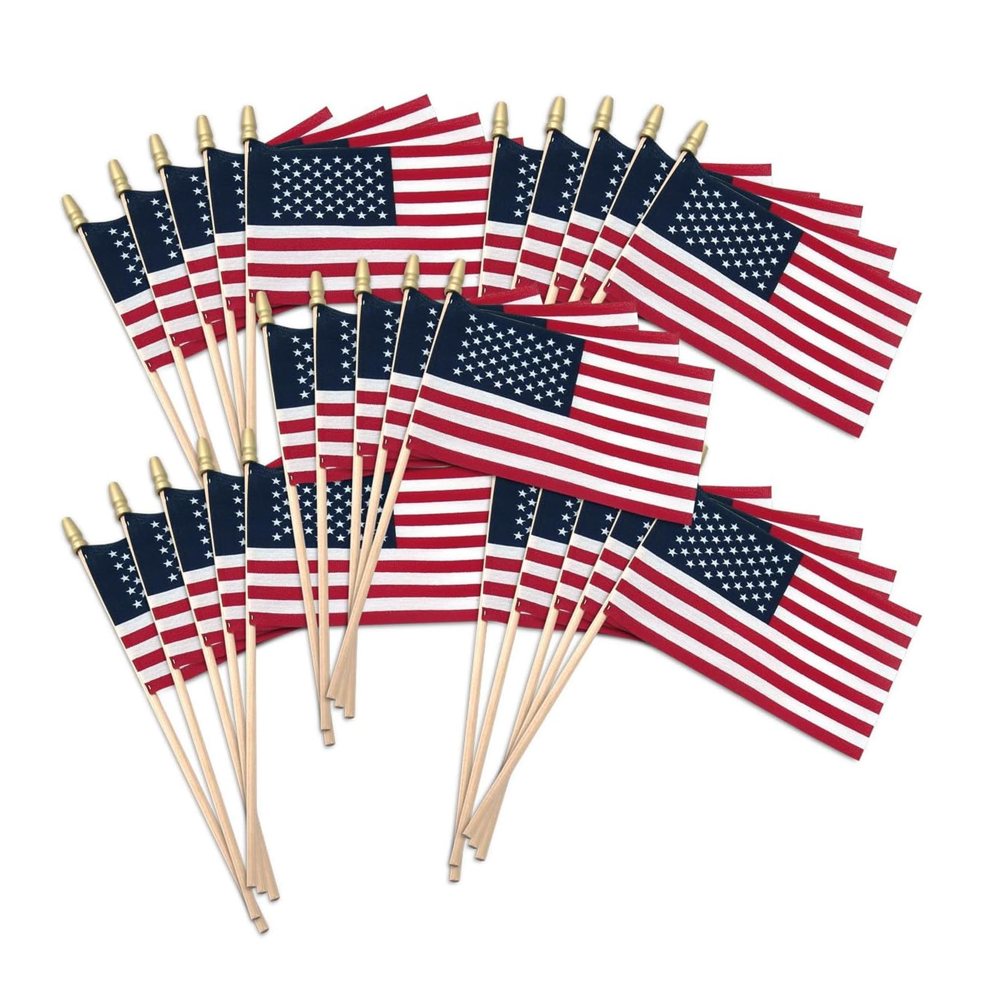 Super Tough Small American Stick Flags 4’’x6’’ | Cotton Outdoor Flag on 10’’ Wooden Stick with Spear Tip | Hand Held Flags Patriotic Decor for Various