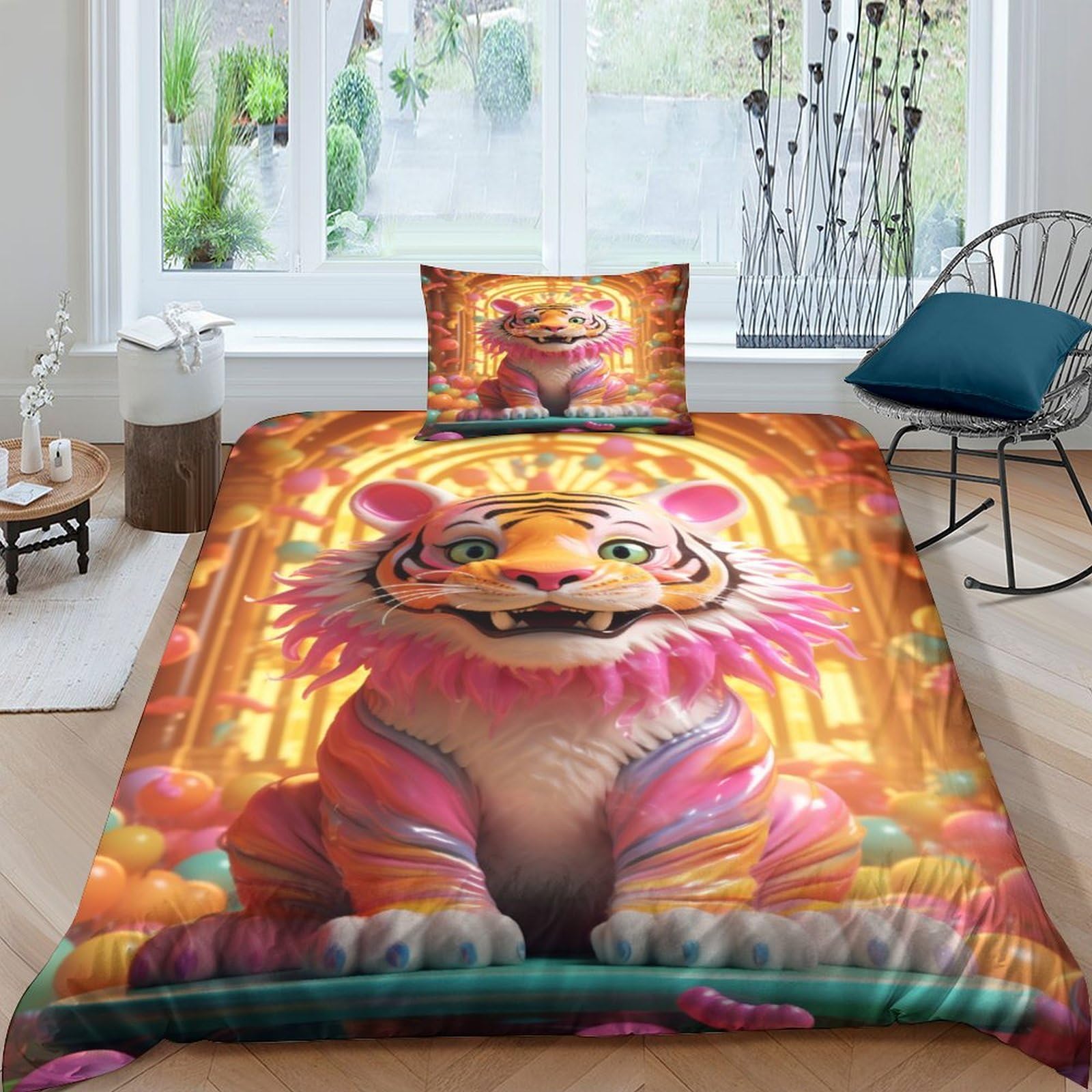 Parure de couette tigre 135x200 cm pour décorer une chambre d'enfant