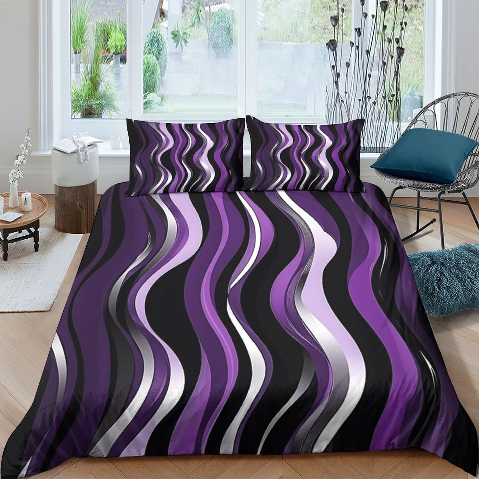 Ctjqhvkz Style-7 3D Printed Purple Wave Fitted Sheet Microfiber Soft Bedroom Decor Abstract Stripe Bed Cover For Home Dorm Single（135X200cm）