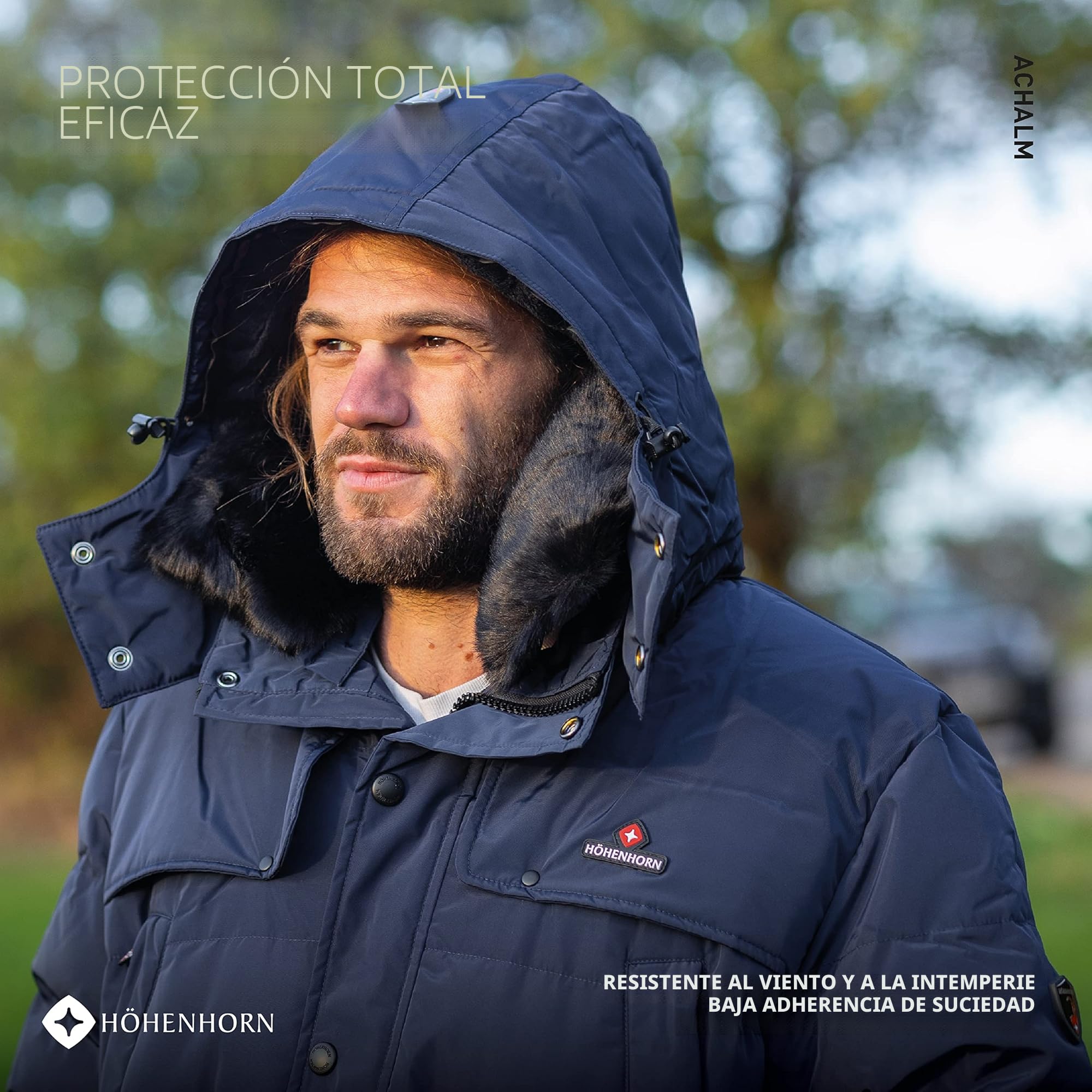 Höhenhorn Achalm - Chaqueta acolchada de invierno para hombre con capucha desmontable y cuello de piel sintética