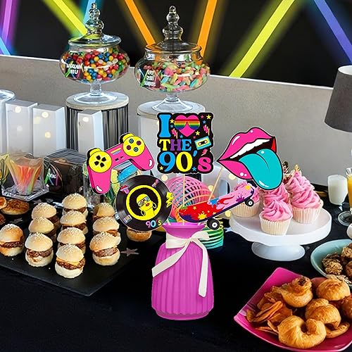 Miniatura 7 de 19 centros de mesa de fiesta de los años 90 para mesa retro de los años 90, decoración de mesa de fiesta de los años 90 para fiesta de cumpleaños