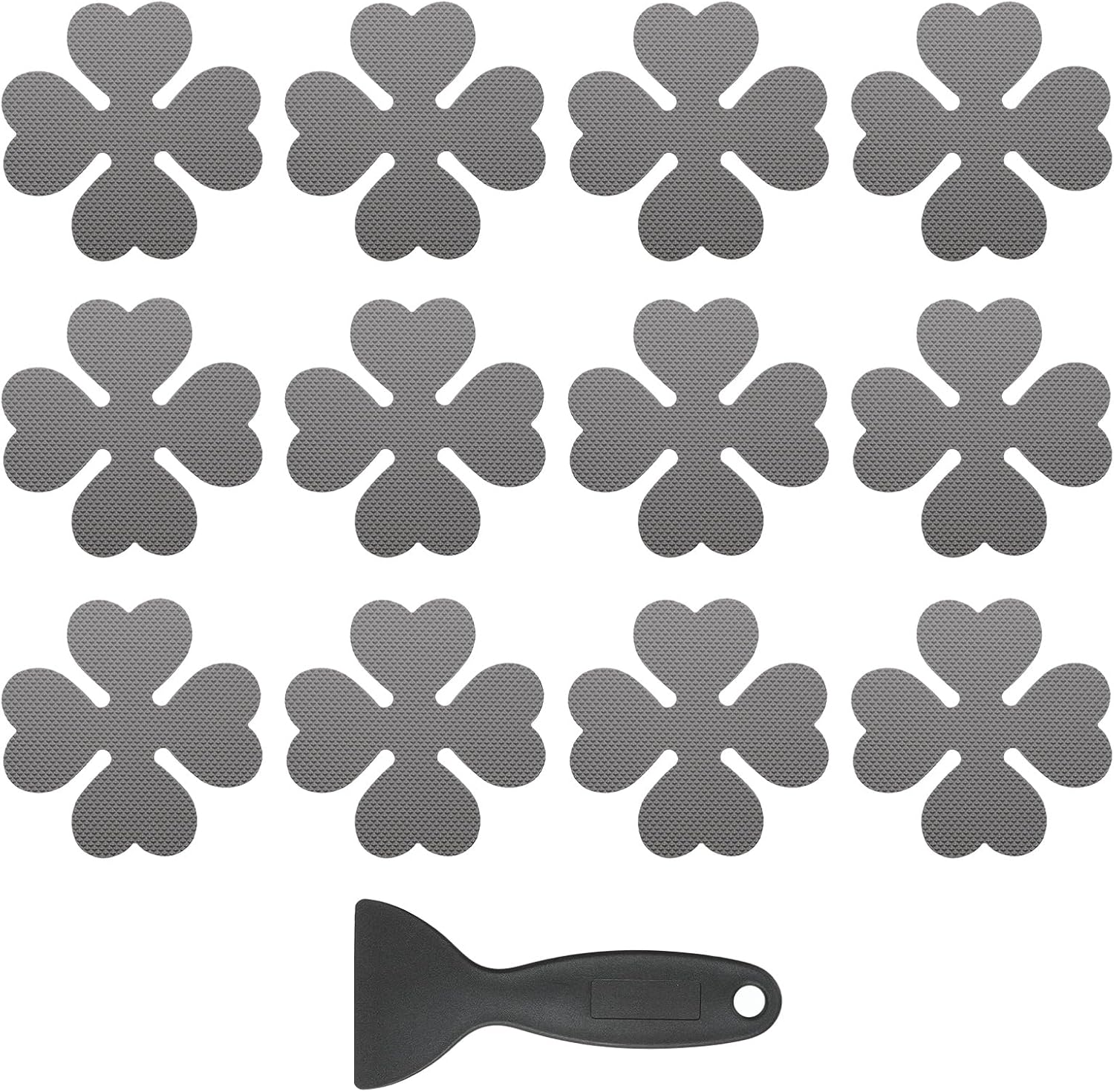 PATIKIL 12 Pcs Non Slip Bathtub Stickers, Anti Slip Shower Stickers with Scraper Bathroom Shower Floor Decals Four Leaf Shape Cute Treads Tubs, Gray