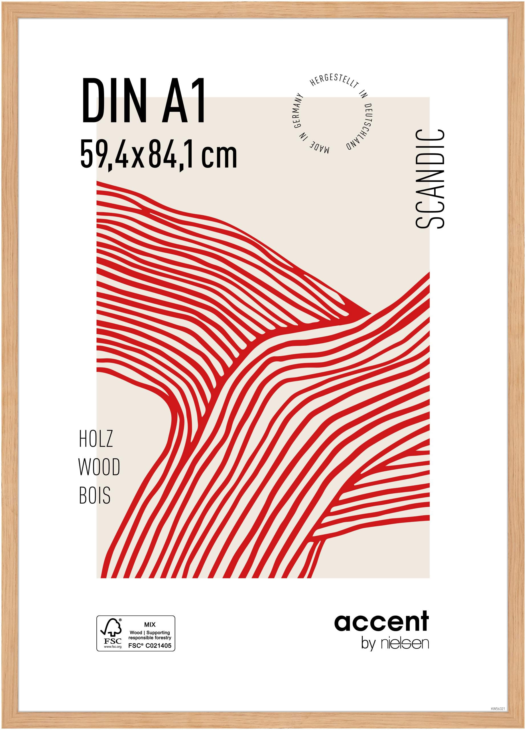 Accent By Nielsen Oak Scandic - Wooden Picture Frame - A1, 59.4X84.1cm With Float Glass – Modern Scandinavian Design