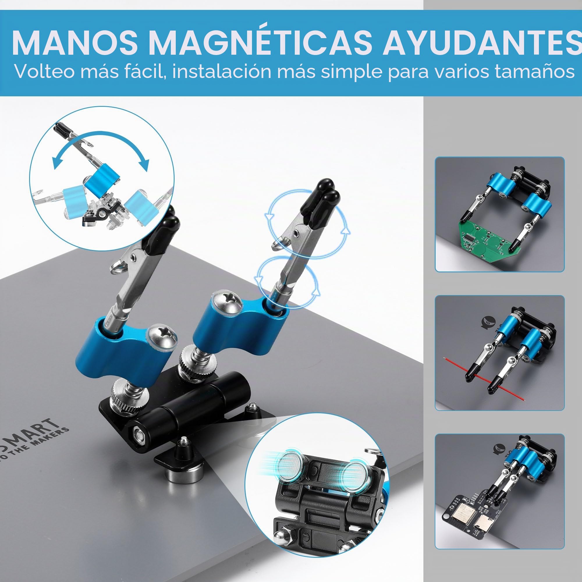 Sainsmart Soporte de ayuda para soldadura PCBH v2, SainSmart mejorada con cautín y minisoportes de clip, LED integrado con aumento de 5x, 6 brazos de cuello de cisne ajustables