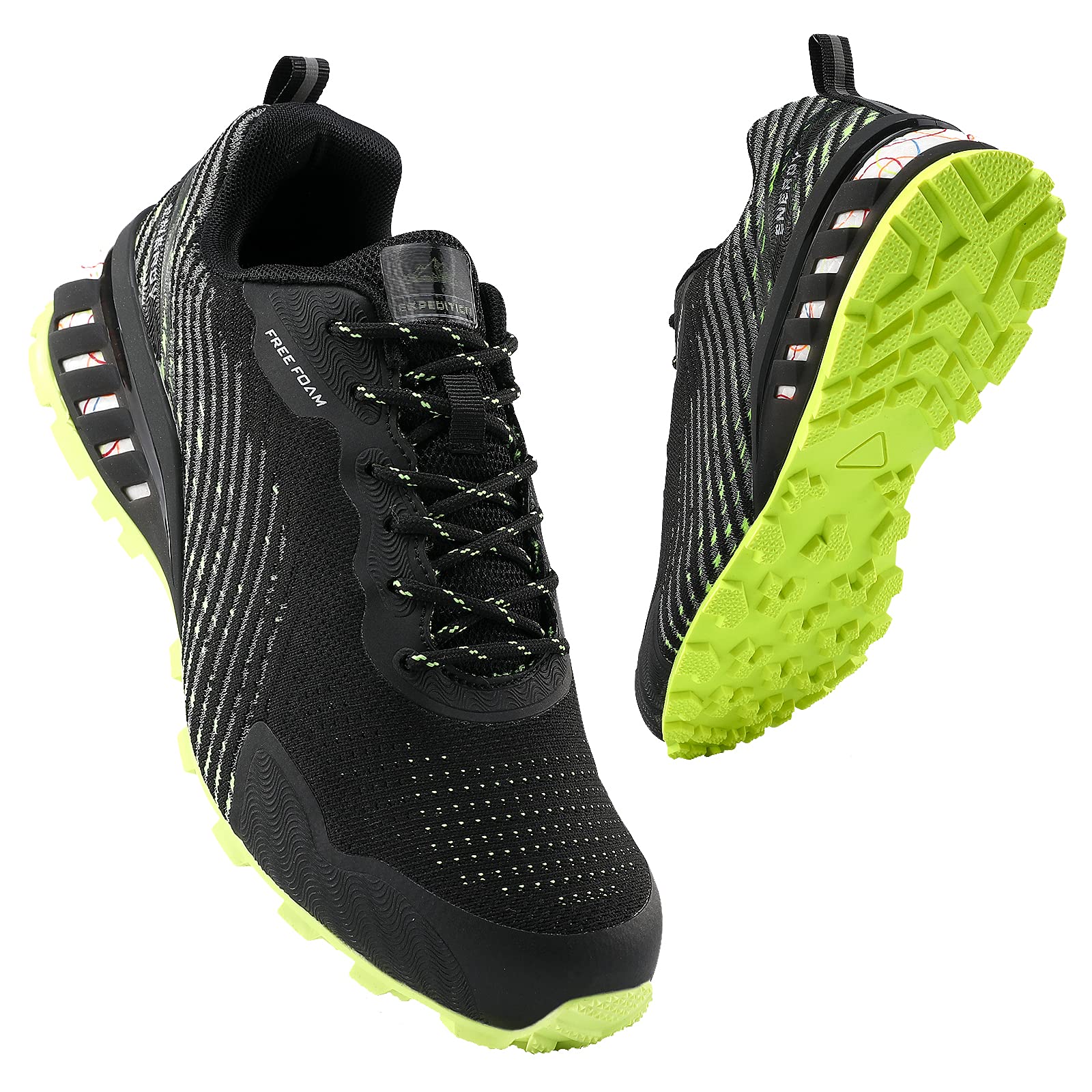 COOJOYMens Trail Running Shoes Breathable Hiking Trekking Trainers Arch Support Walking Shoes,RB Black/Green 40