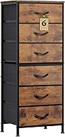 WLIVE 6-Drawer Tall Fabric Dresser for Bedroom & Closet - Metal Frame, Rustic Brown Wood Top, Compact Storage Tower 39.37"H